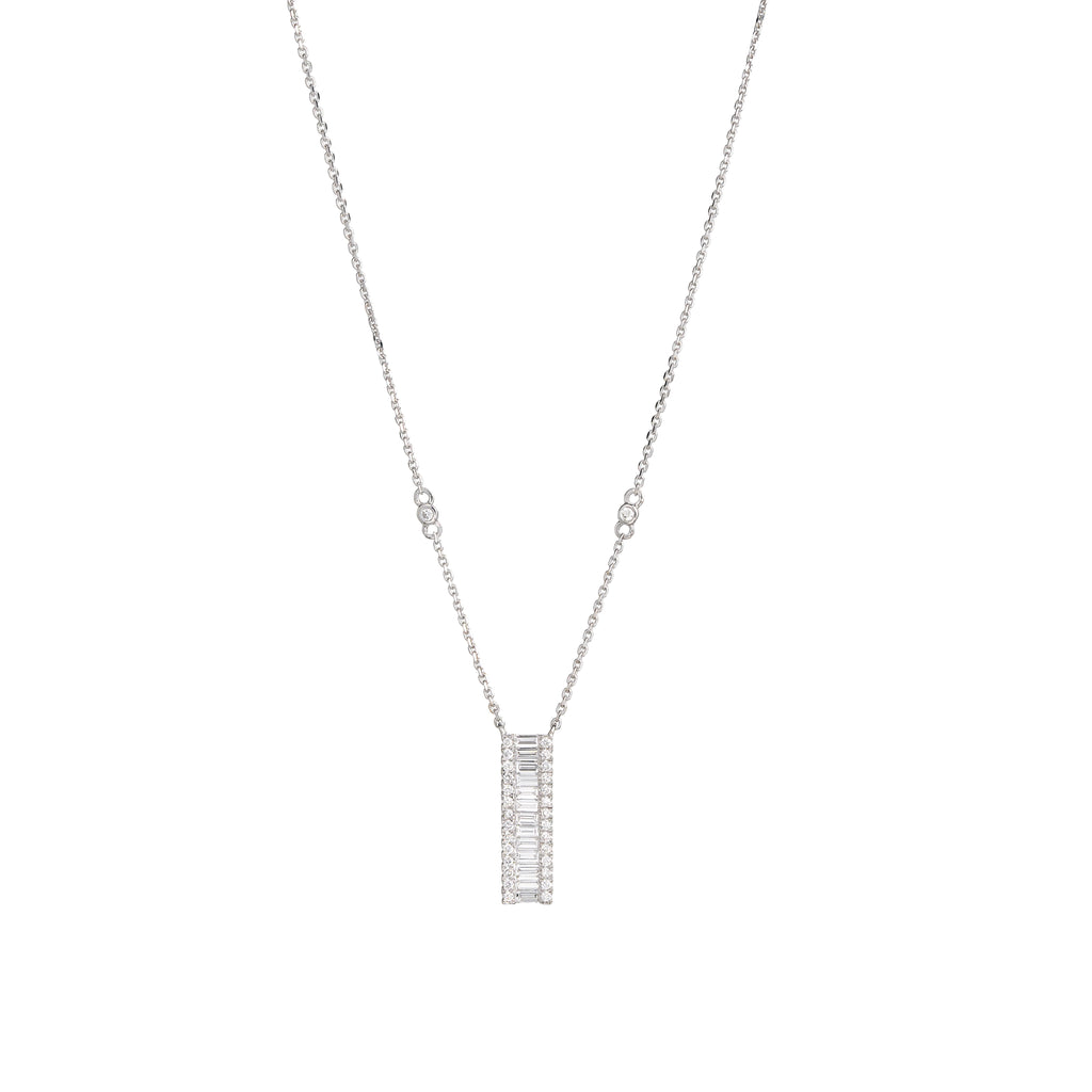 Lab Grown Diamond Baguette & Round Vertical Bar Necklace (0.71 CT) in 10K/14K/18K Gold – Modern Diamond Pendant