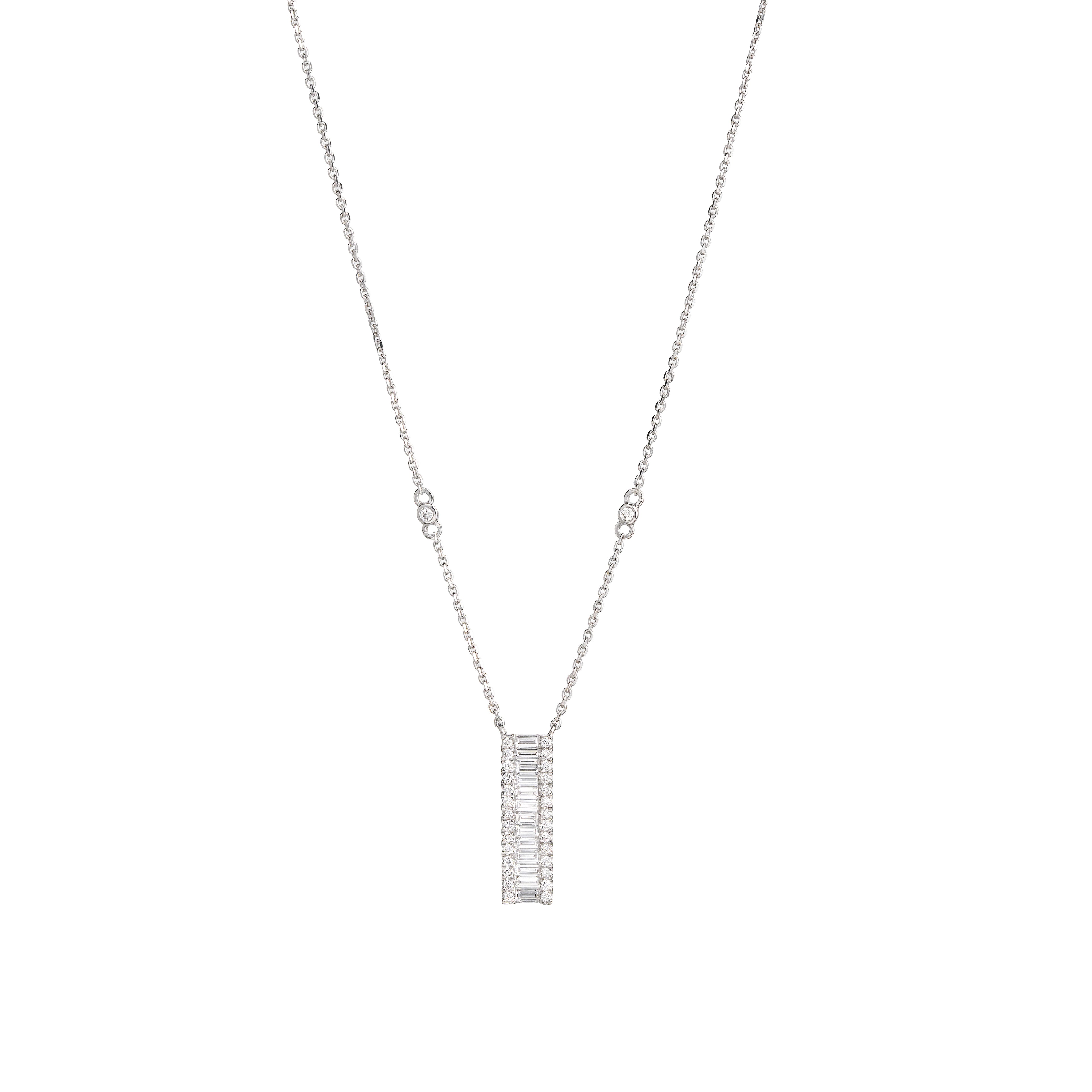 Lab Grown Diamond Baguette & Round Vertical Bar Necklace (0.71 CT) in 10K/14K/18K Gold – Modern Diamond Pendant