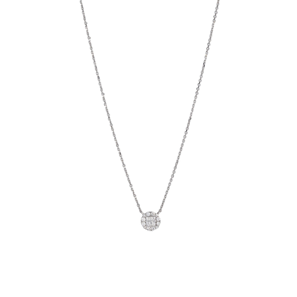 Lab Grown Diamond Halo Pendant Necklace (0.46 CT) in 10K/14K/18K Gold – Round Cluster Diamond Necklace