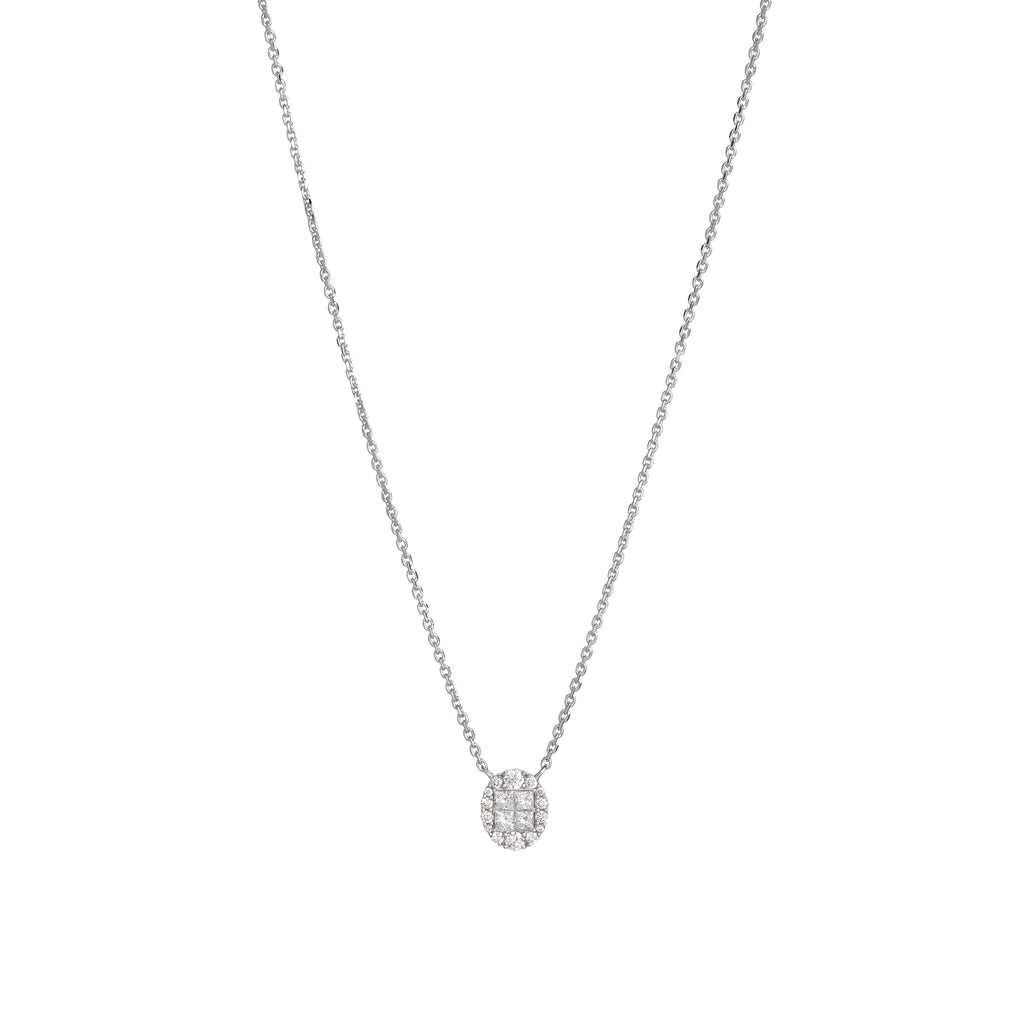 Lab Grown Diamond Oval Halo Pendant Necklace (0.42 CT) in 10K/14K/18K Gold – Cluster Diamond Necklace