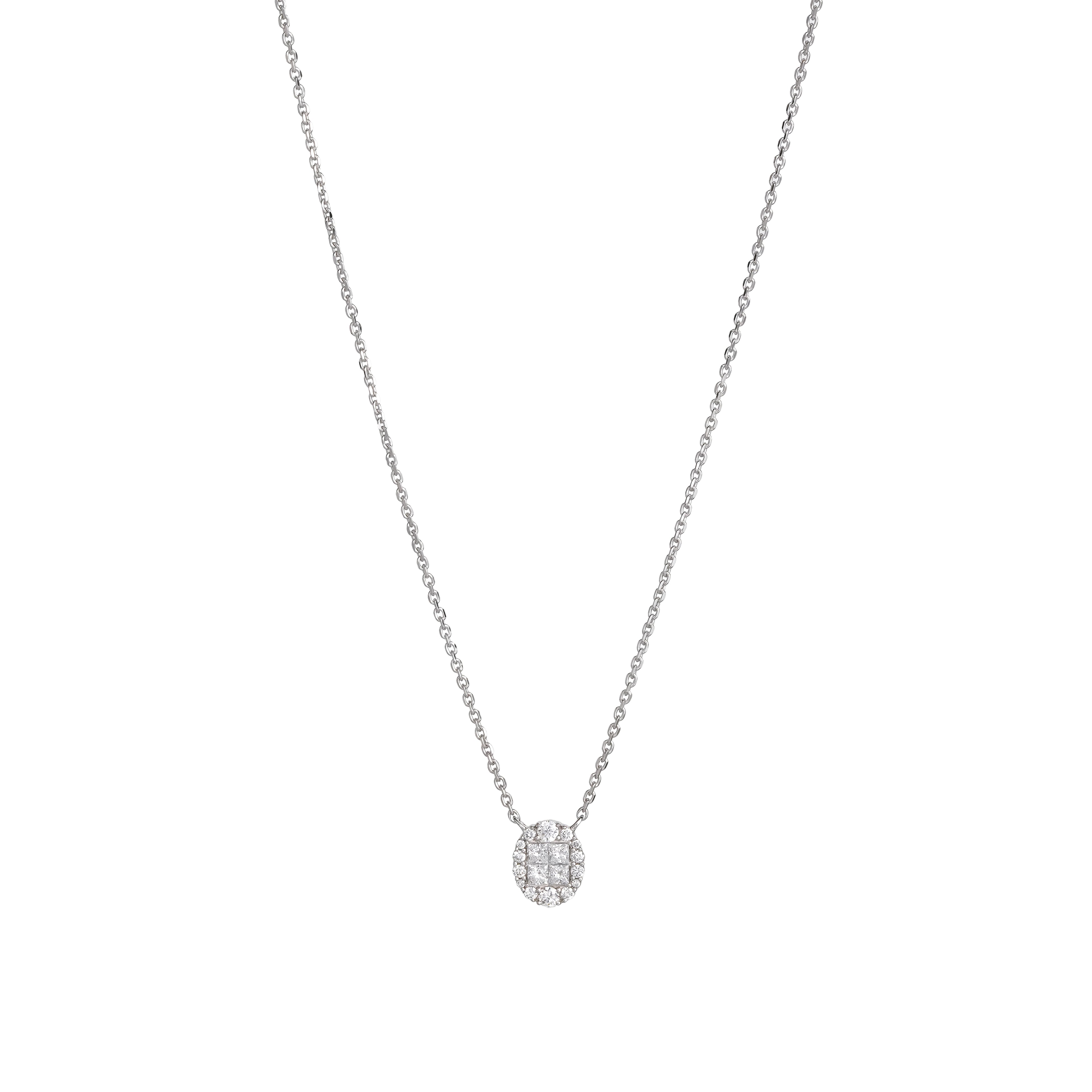 Lab Grown Diamond Oval Halo Pendant Necklace (0.42 CT) in 10K/14K/18K Gold – Cluster Diamond Necklace