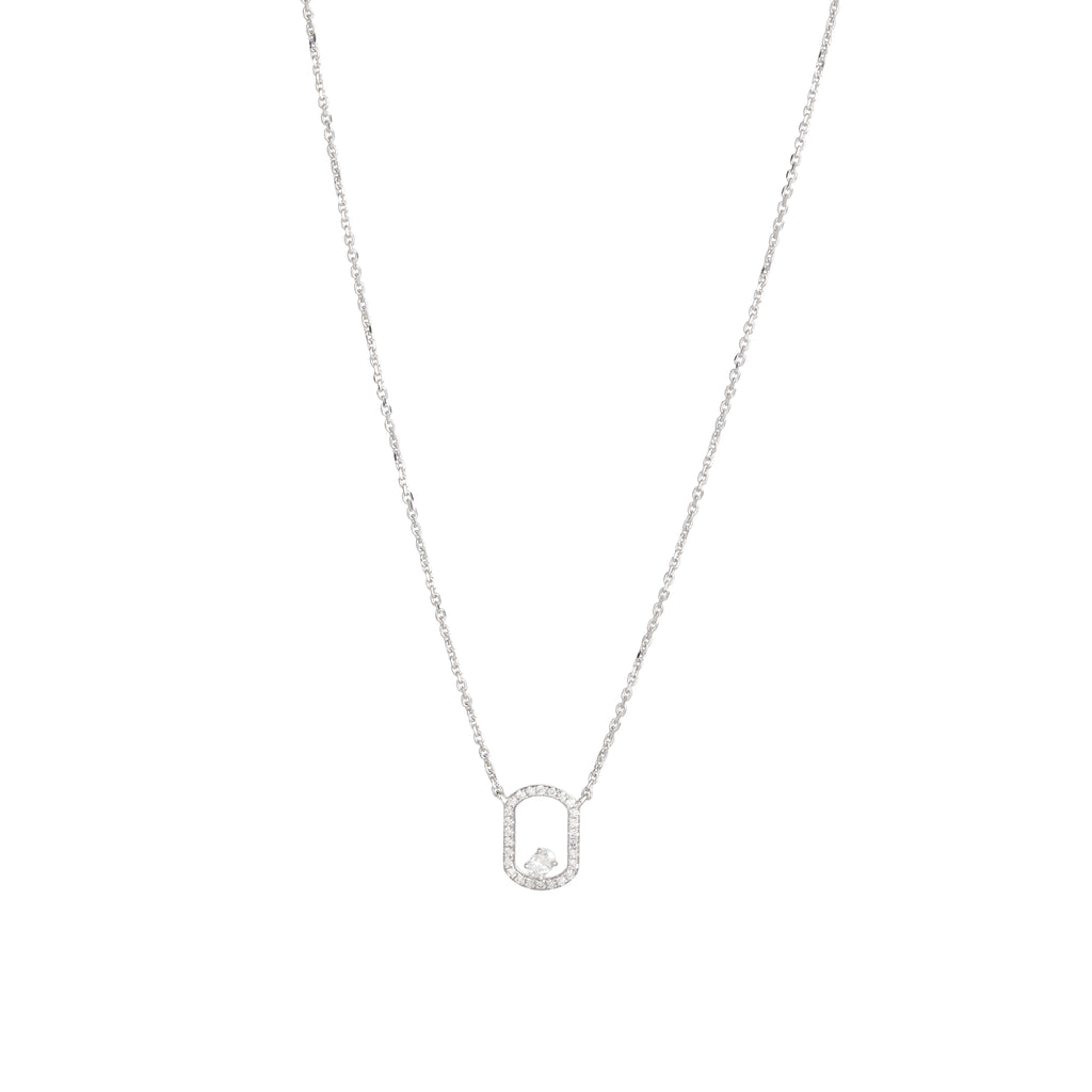 Lab Grown Diamond Floating Oval Pendant Necklace (0.25 CT) in 10K/14K/18K Gold – Modern Open Frame Diamond Necklace