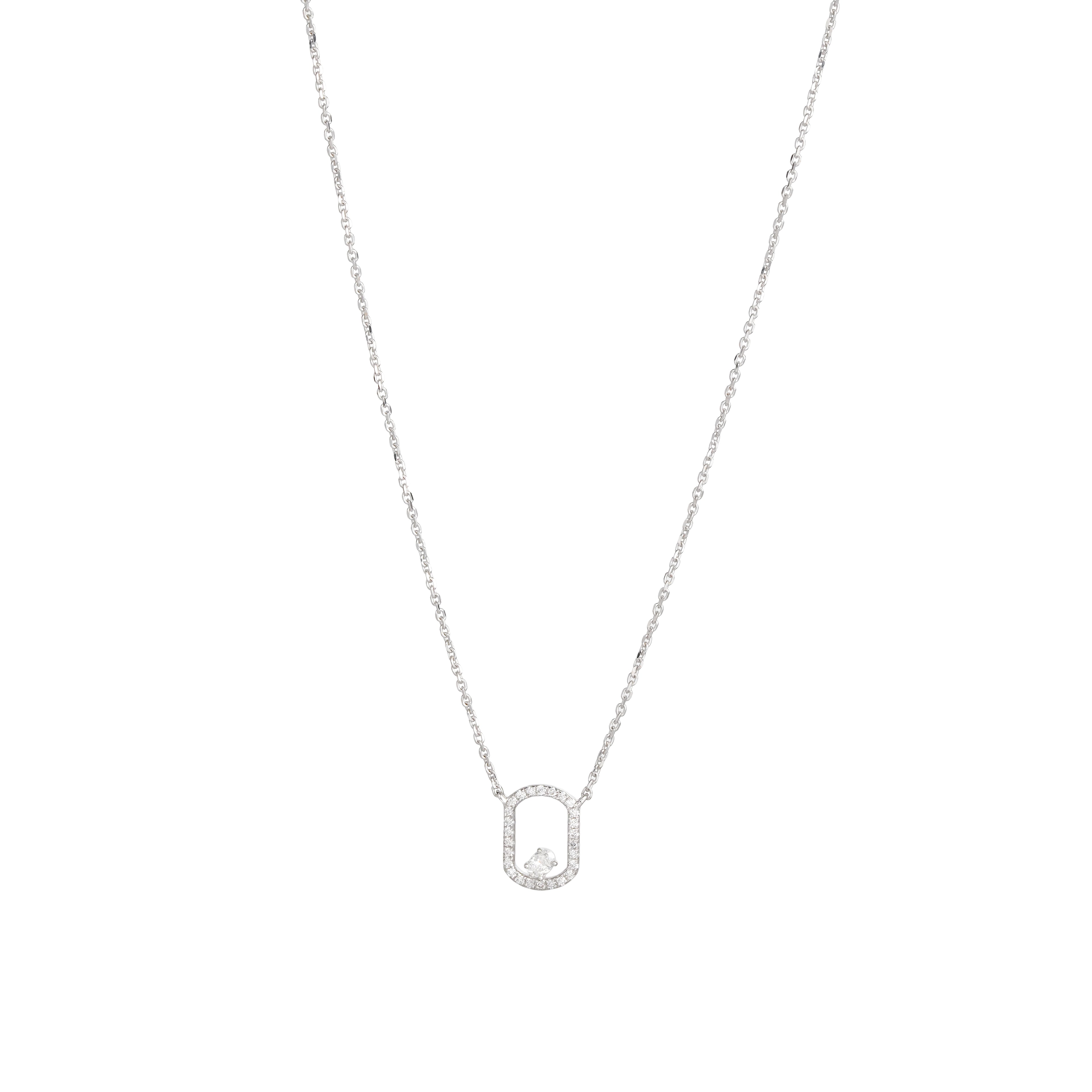 Lab Grown Diamond Floating Oval Pendant Necklace (0.25 CT) in 10K/14K/18K Gold – Modern Open Frame Diamond Necklace