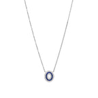 Lab Grown Diamond & Blue Sapphire Double Halo Oval Pendant Necklace (0.22 CT) in 10K/14K/18K Gold