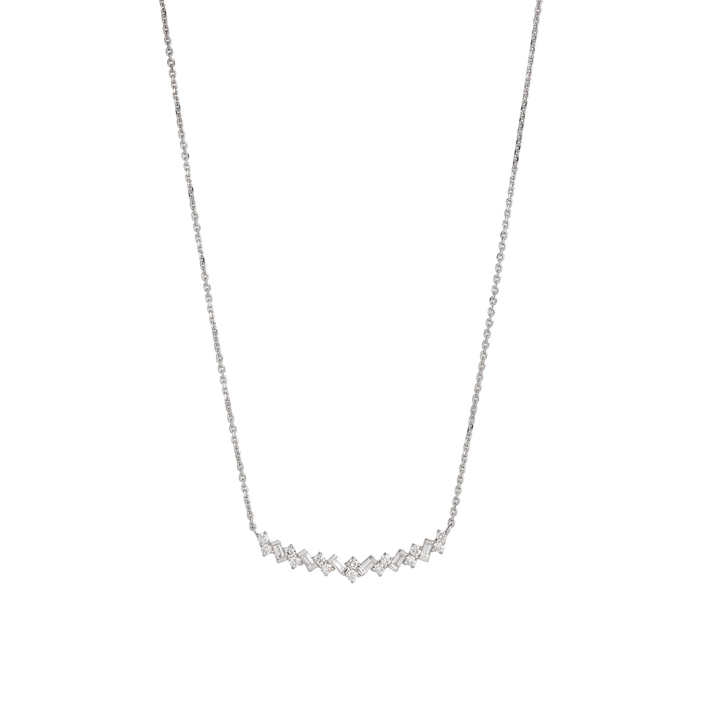 Lab Grown Diamond Chevron Bar Necklace (0.42 CT) in 10K/14K/18K Gold – Baguette & Round Diamond Necklace