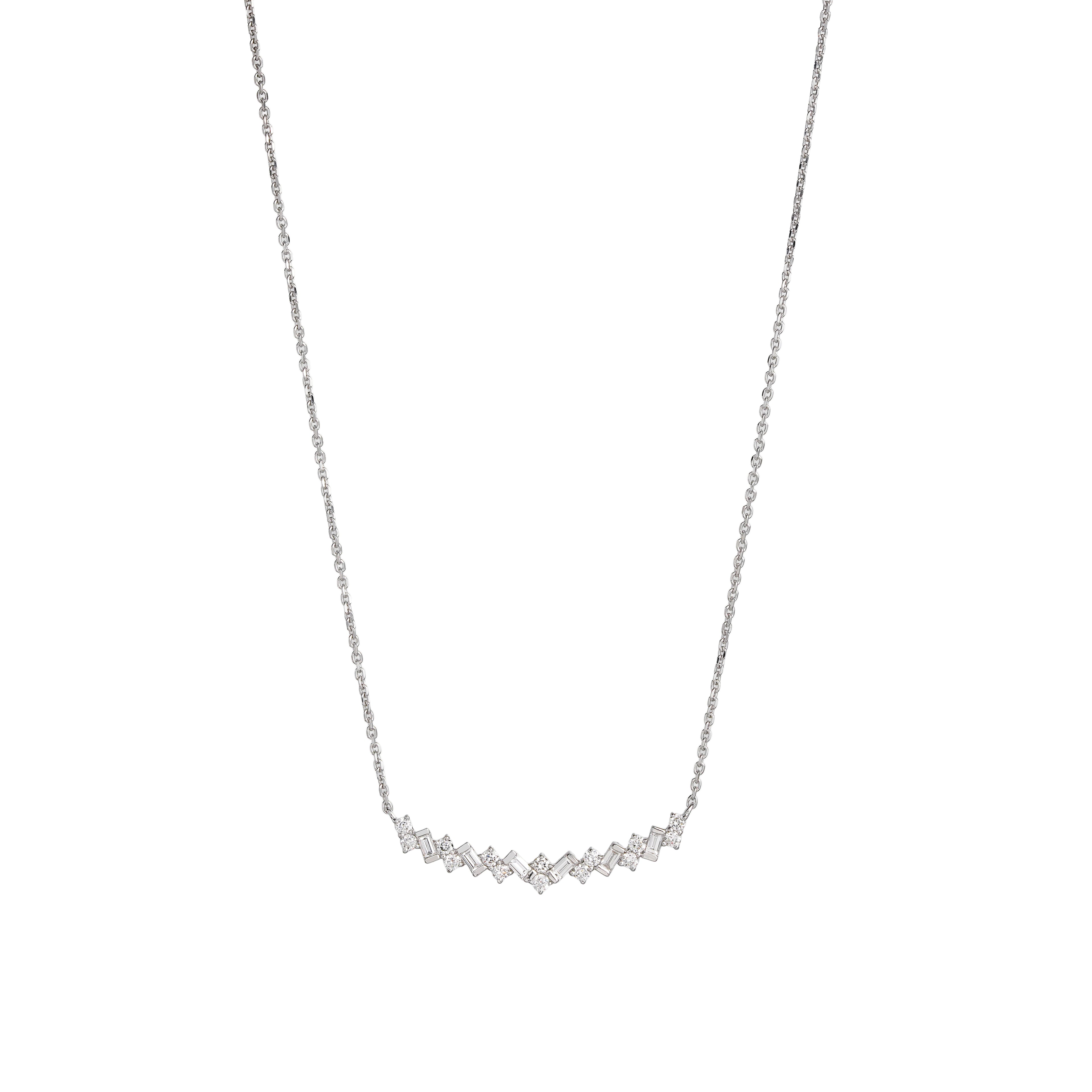 Lab Grown Diamond Chevron Bar Necklace (0.42 CT) in 10K/14K/18K Gold – Baguette & Round Diamond Necklace