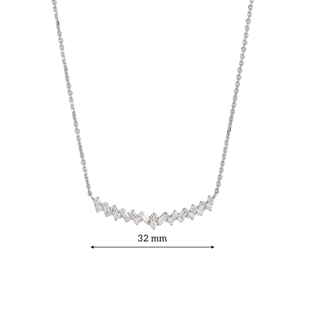 Lab Grown Diamond Chevron Bar Necklace (0.42 CT) in 10K/14K/18K Gold – Baguette & Round Diamond Necklace