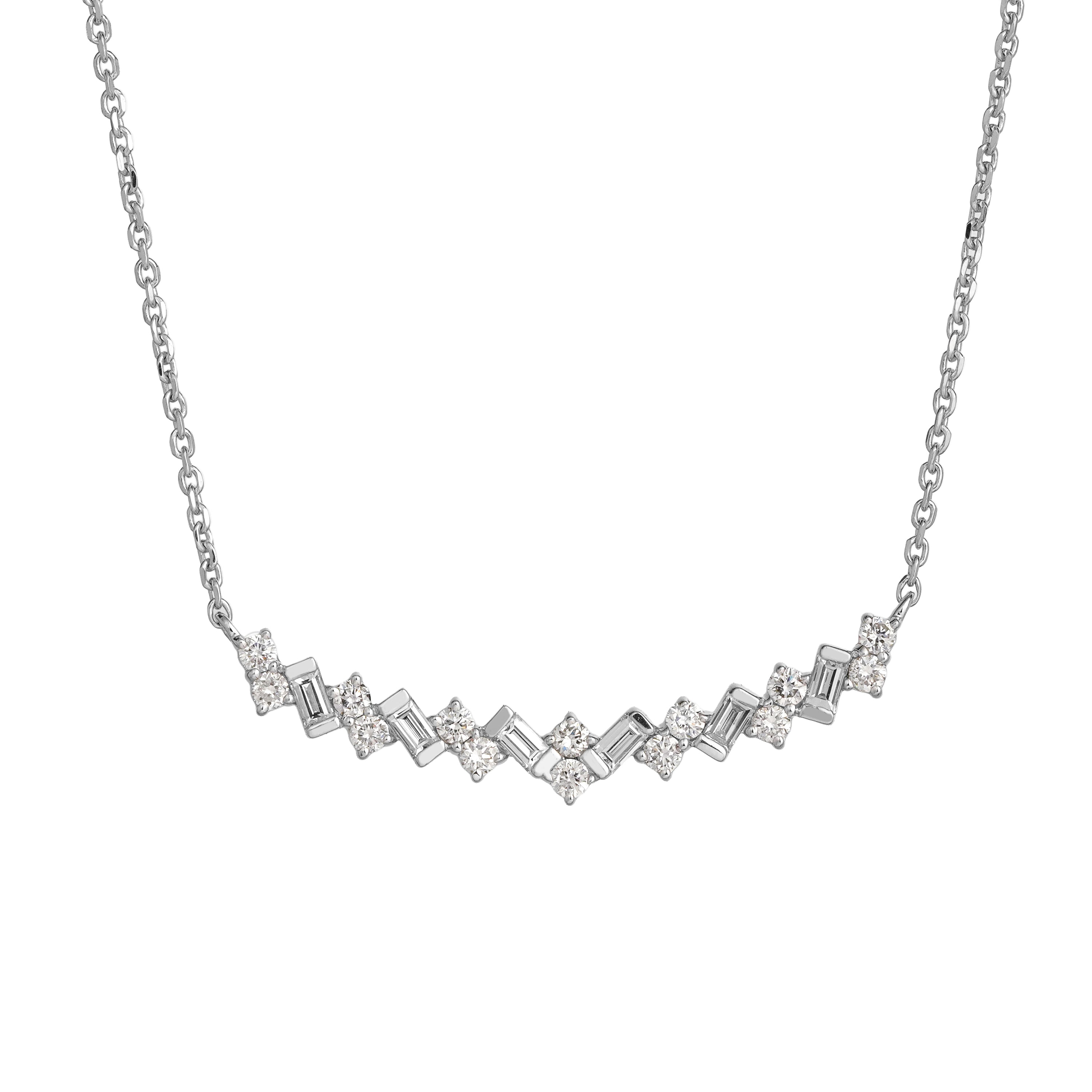 Lab Grown Diamond Chevron Bar Necklace (0.42 CT) in 10K/14K/18K Gold – Baguette & Round Diamond Necklace