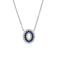 Lab Grown Diamond & Blue Sapphire Double Halo Oval Pendant Necklace (0.22 CT) in 10K/14K/18K Gold