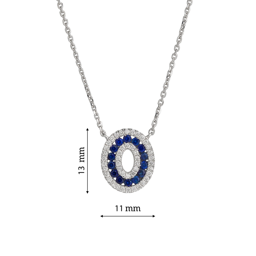 Lab Grown Diamond & Blue Sapphire Double Halo Oval Pendant Necklace (0.22 CT) in 10K/14K/18K Gold