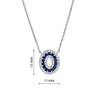 Lab Grown Diamond & Blue Sapphire Double Halo Oval Pendant Necklace (0.22 CT) in 10K/14K/18K Gold