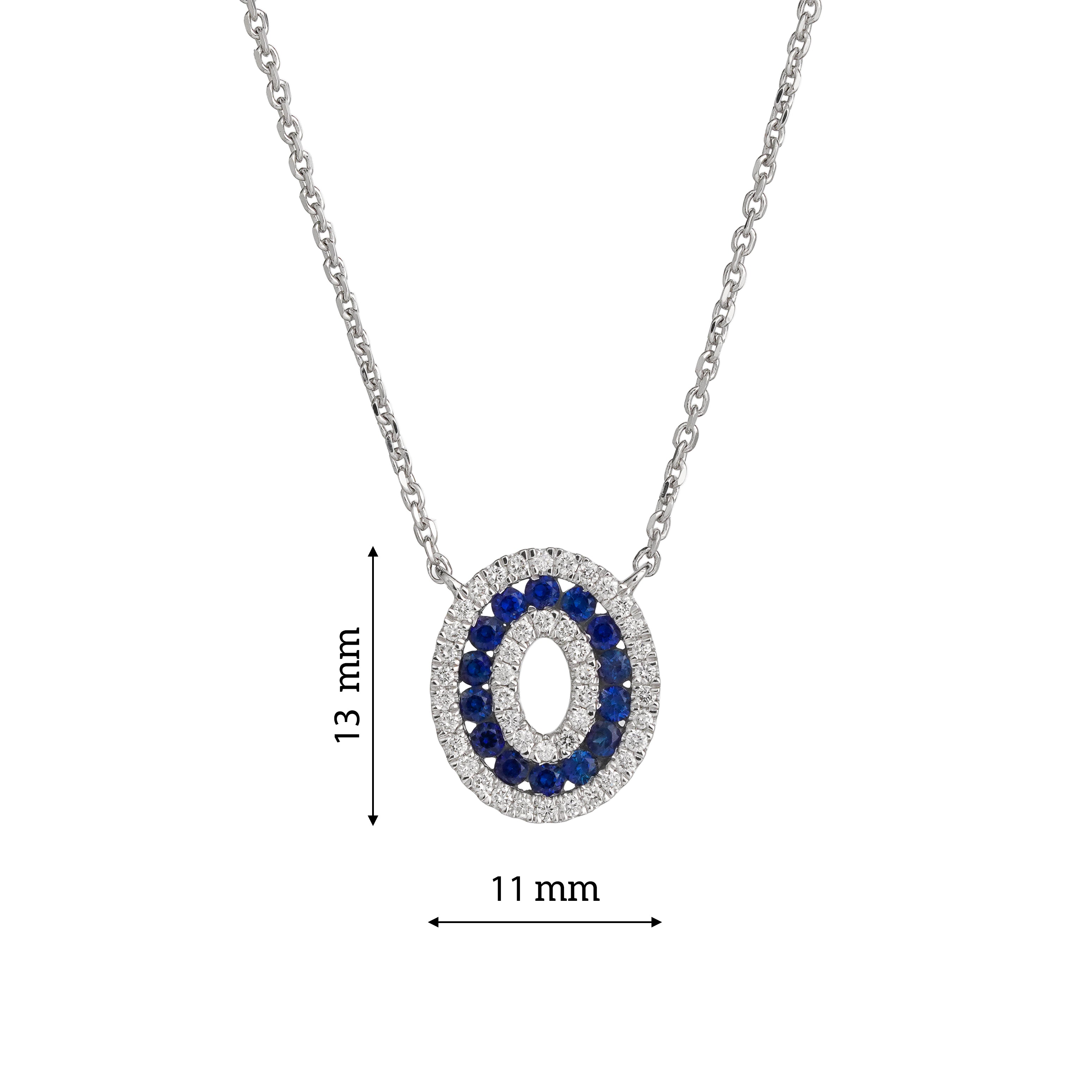 Lab Grown Diamond & Blue Sapphire Double Halo Oval Pendant Necklace (0.22 CT) in 10K/14K/18K Gold