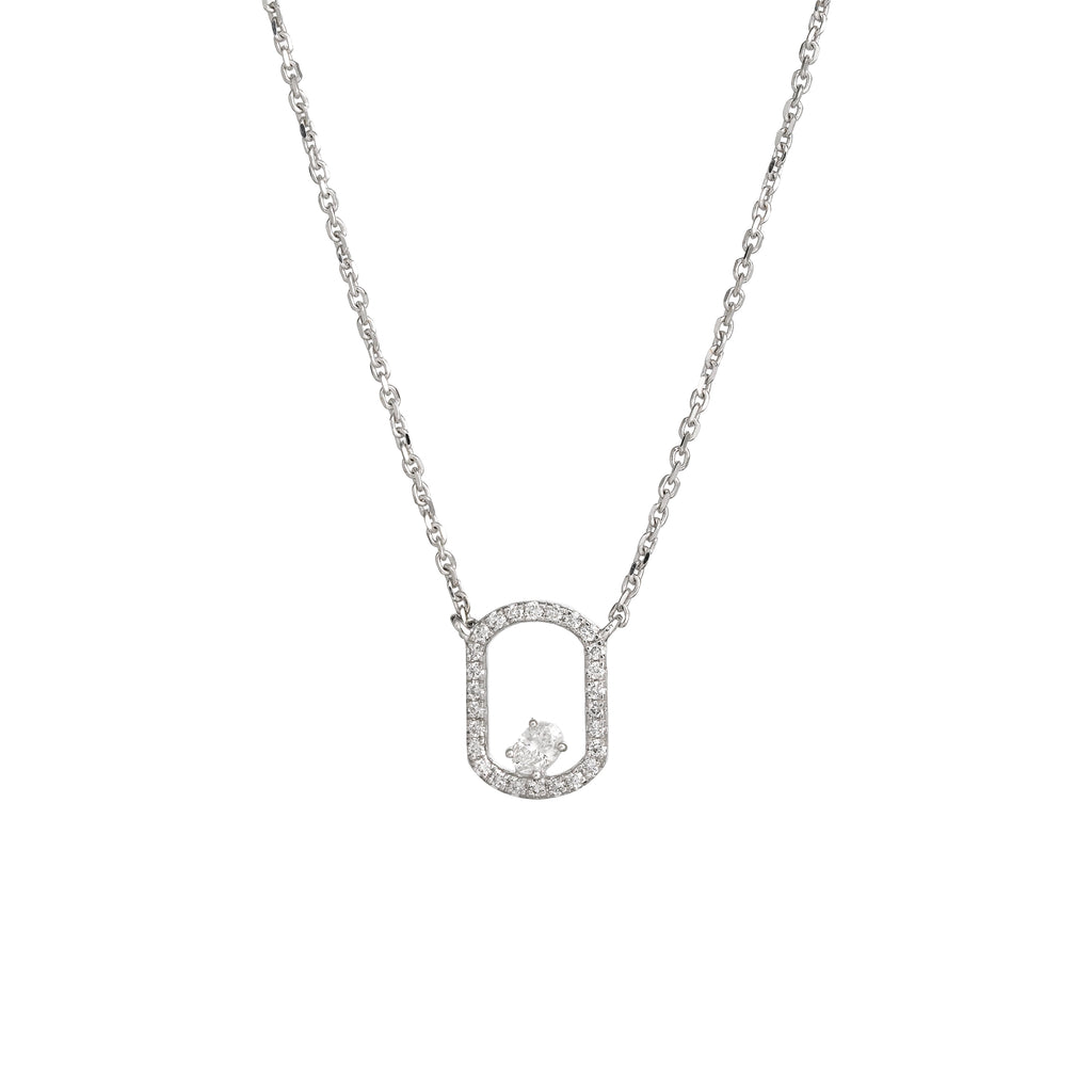 Lab Grown Diamond Floating Oval Pendant Necklace (0.25 CT) in 10K/14K/18K Gold – Modern Open Frame Diamond Necklace