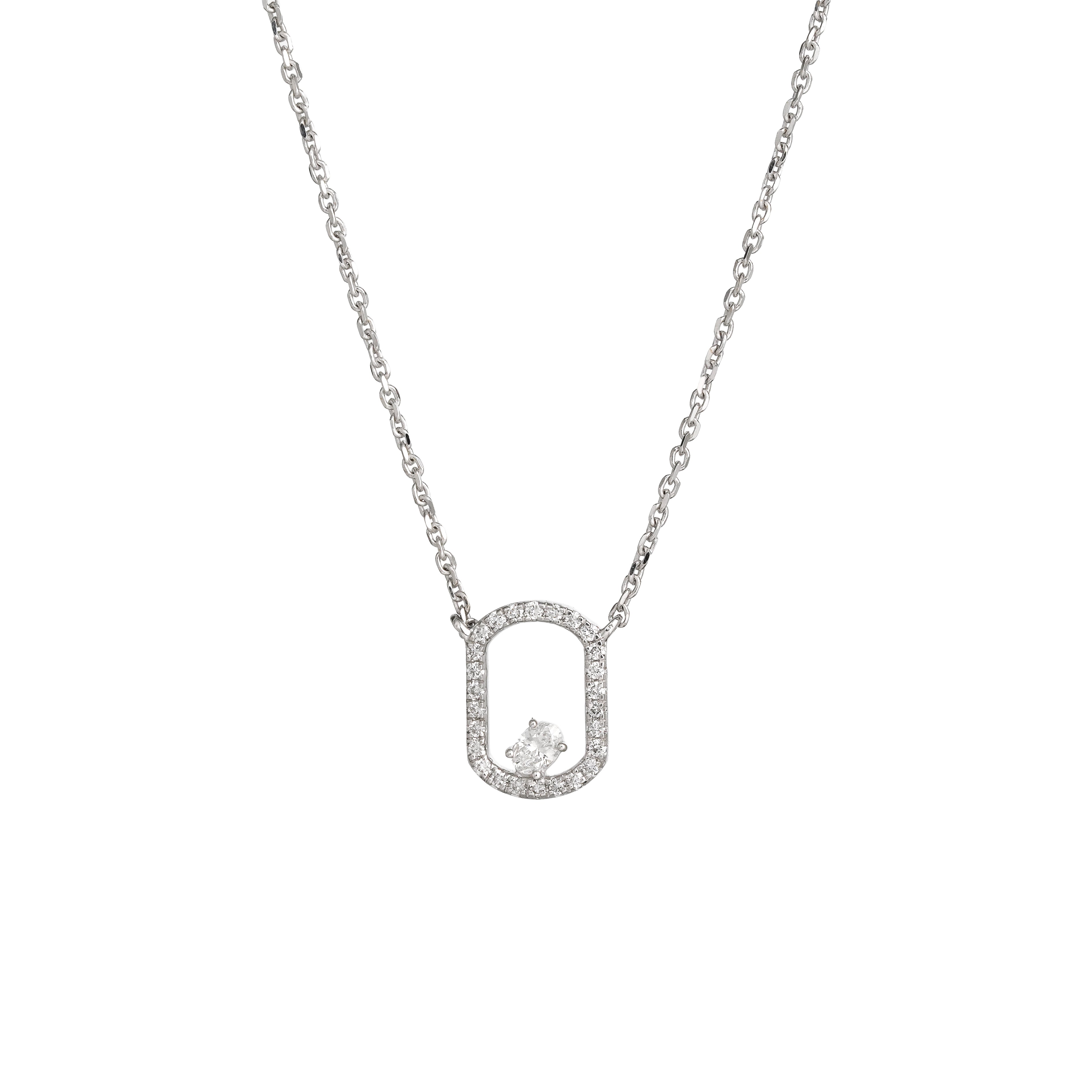 Lab Grown Diamond Floating Oval Pendant Necklace (0.25 CT) in 10K/14K/18K Gold – Modern Open Frame Diamond Necklace