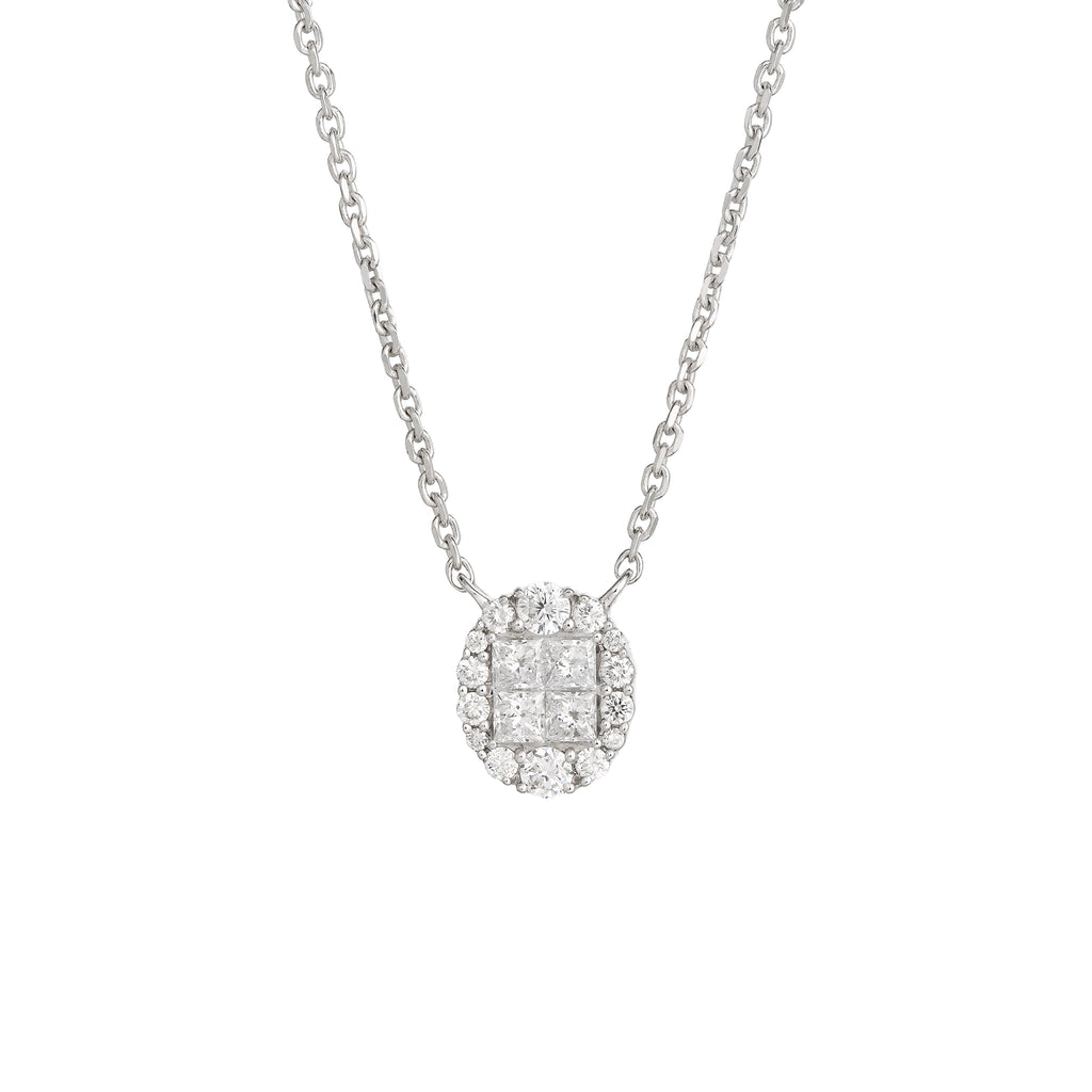 Lab Grown Diamond Oval Halo Pendant Necklace (0.42 CT) in 10K/14K/18K Gold – Cluster Diamond Necklace
