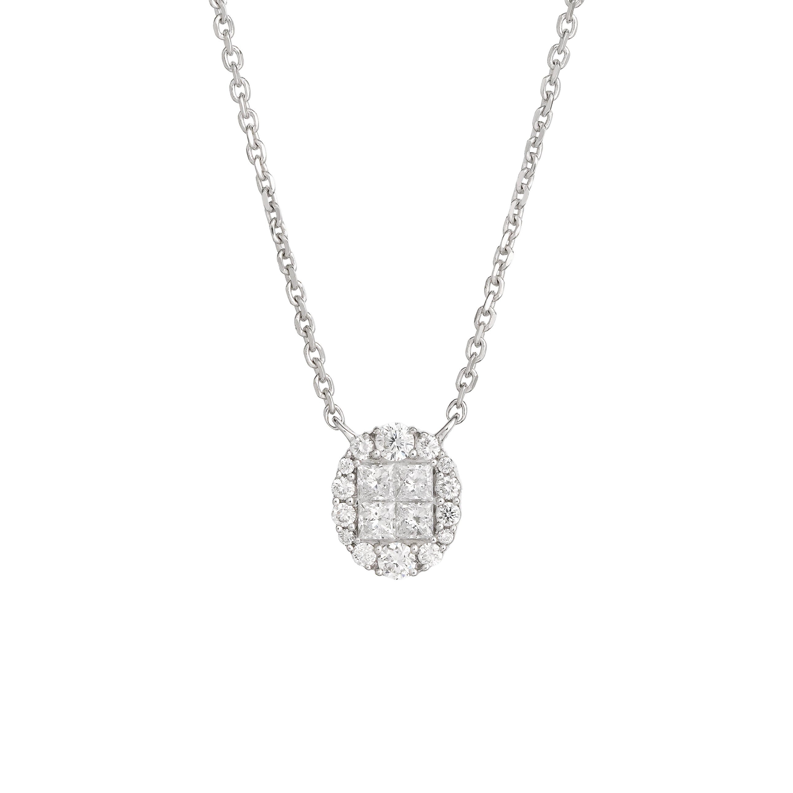 Lab Grown Diamond Oval Halo Pendant Necklace (0.42 CT) in 10K/14K/18K Gold – Cluster Diamond Necklace