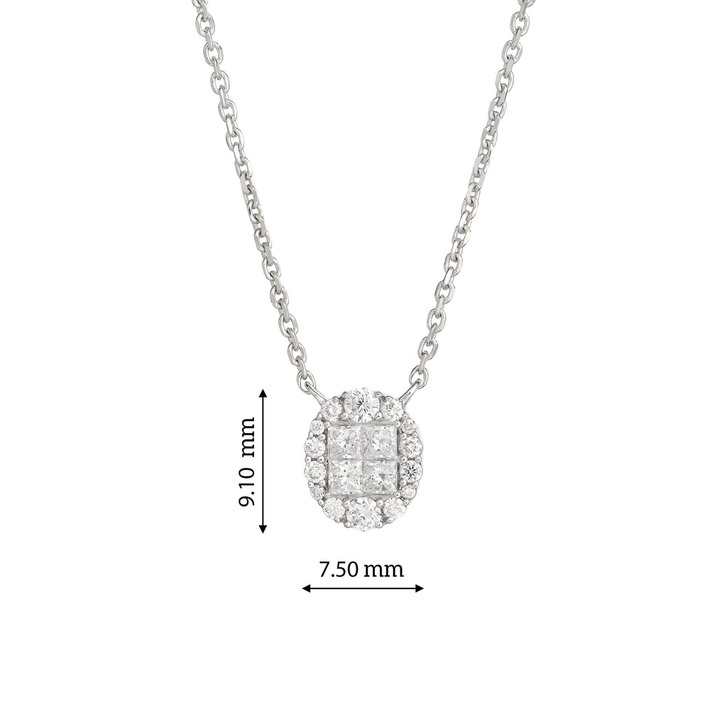 Lab Grown Diamond Oval Halo Pendant Necklace (0.42 CT) in 10K/14K/18K Gold – Cluster Diamond Necklace