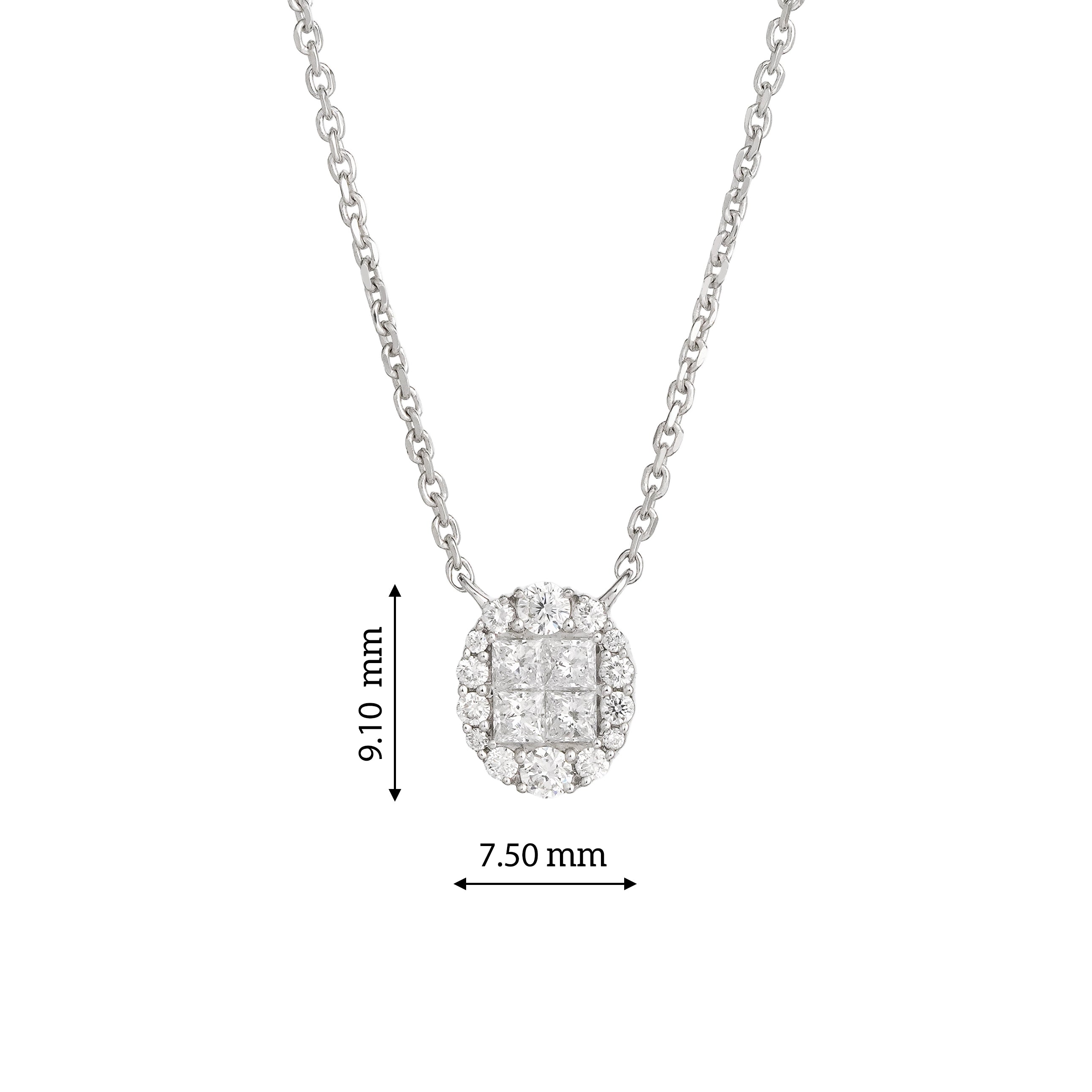 Lab Grown Diamond Oval Halo Pendant Necklace (0.42 CT) in 10K/14K/18K Gold – Cluster Diamond Necklace