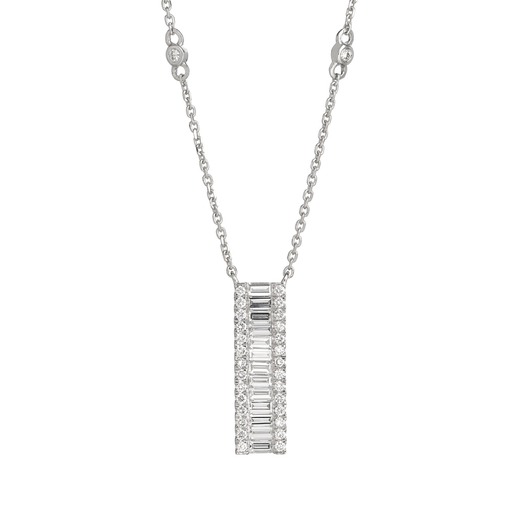 Lab Grown Diamond Baguette & Round Vertical Bar Necklace (0.71 CT) in 10K/14K/18K Gold – Modern Diamond Pendant