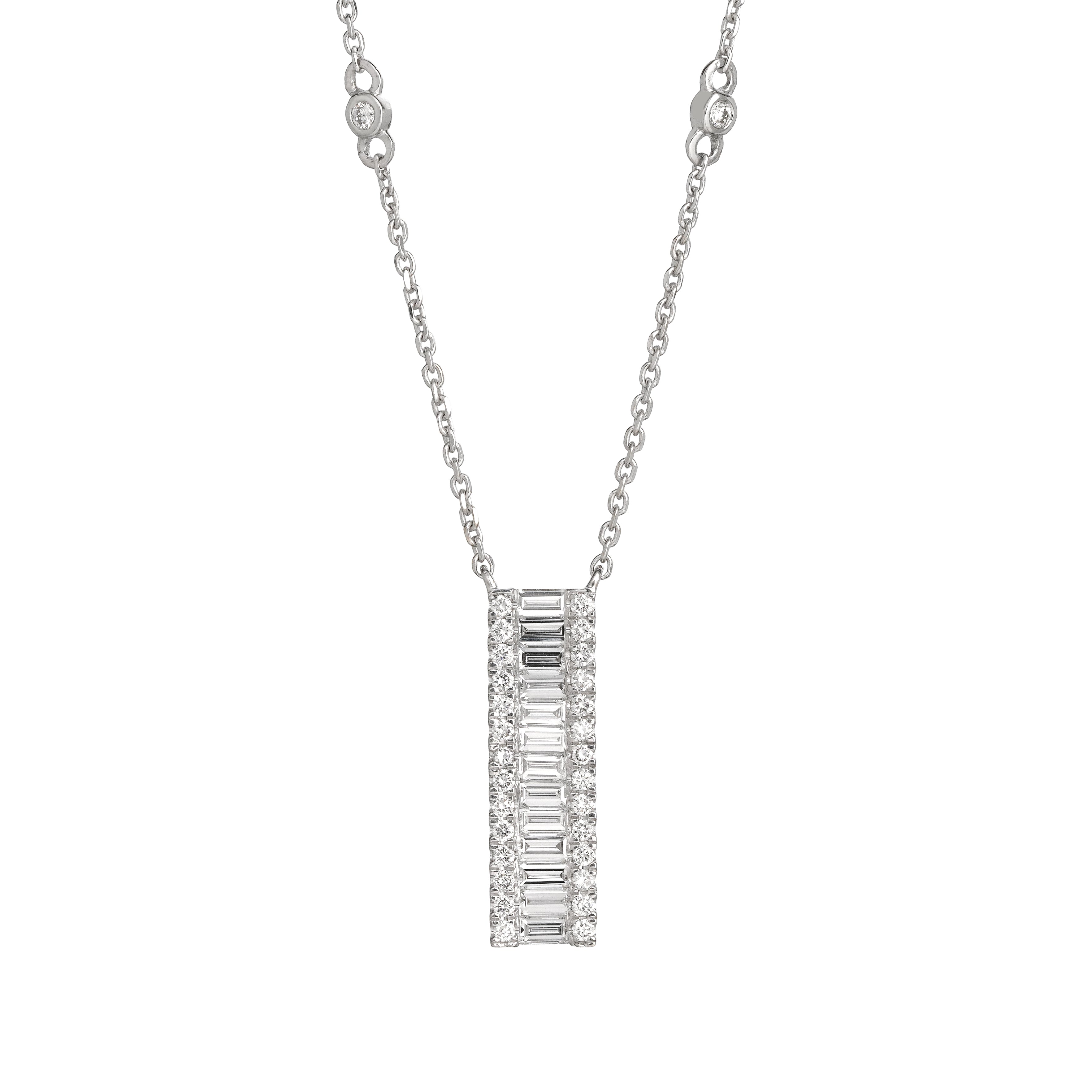 Lab Grown Diamond Baguette & Round Vertical Bar Necklace (0.71 CT) in 10K/14K/18K Gold – Modern Diamond Pendant
