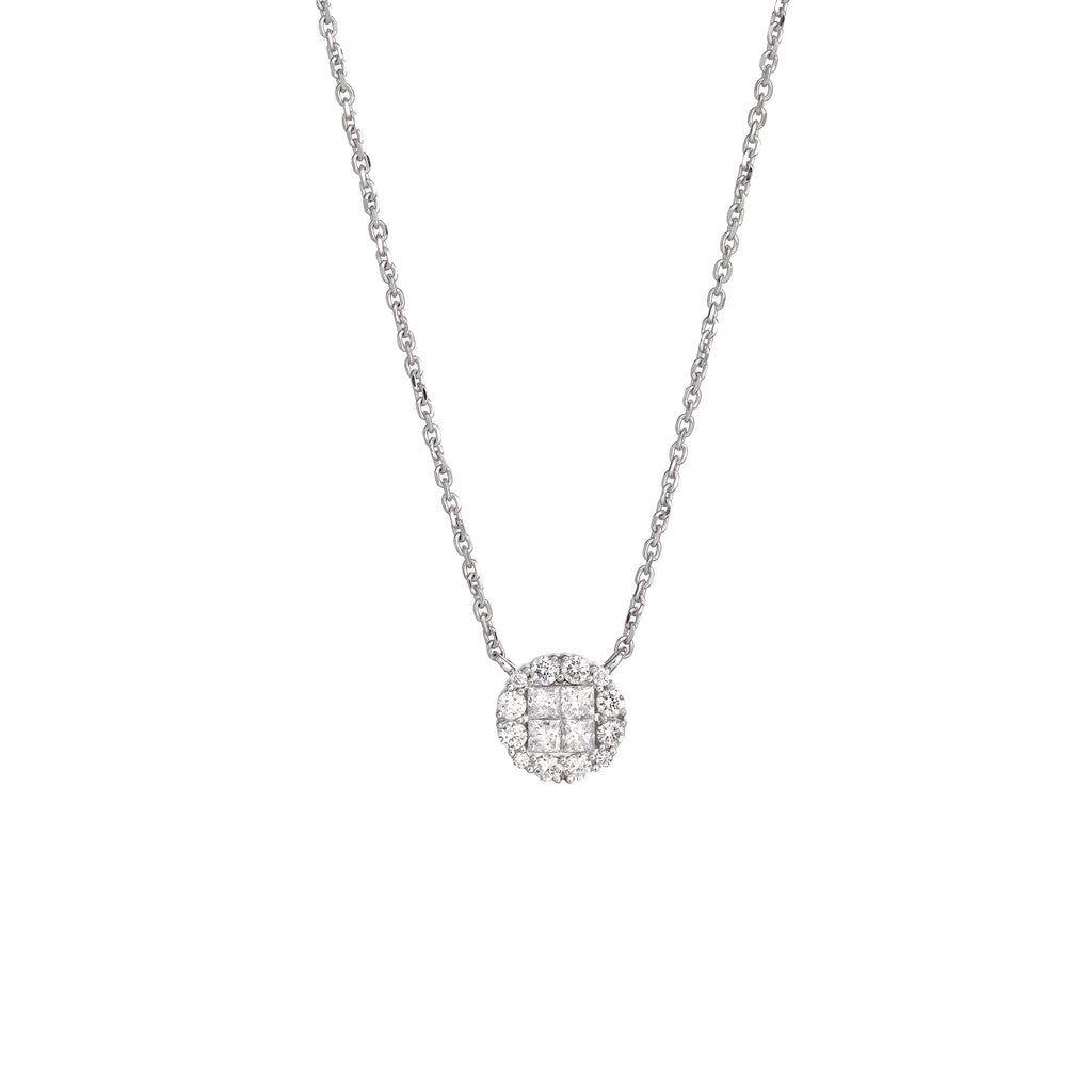 Lab Grown Diamond Halo Pendant Necklace (0.46 CT) in 10K/14K/18K Gold – Round Cluster Diamond Necklace
