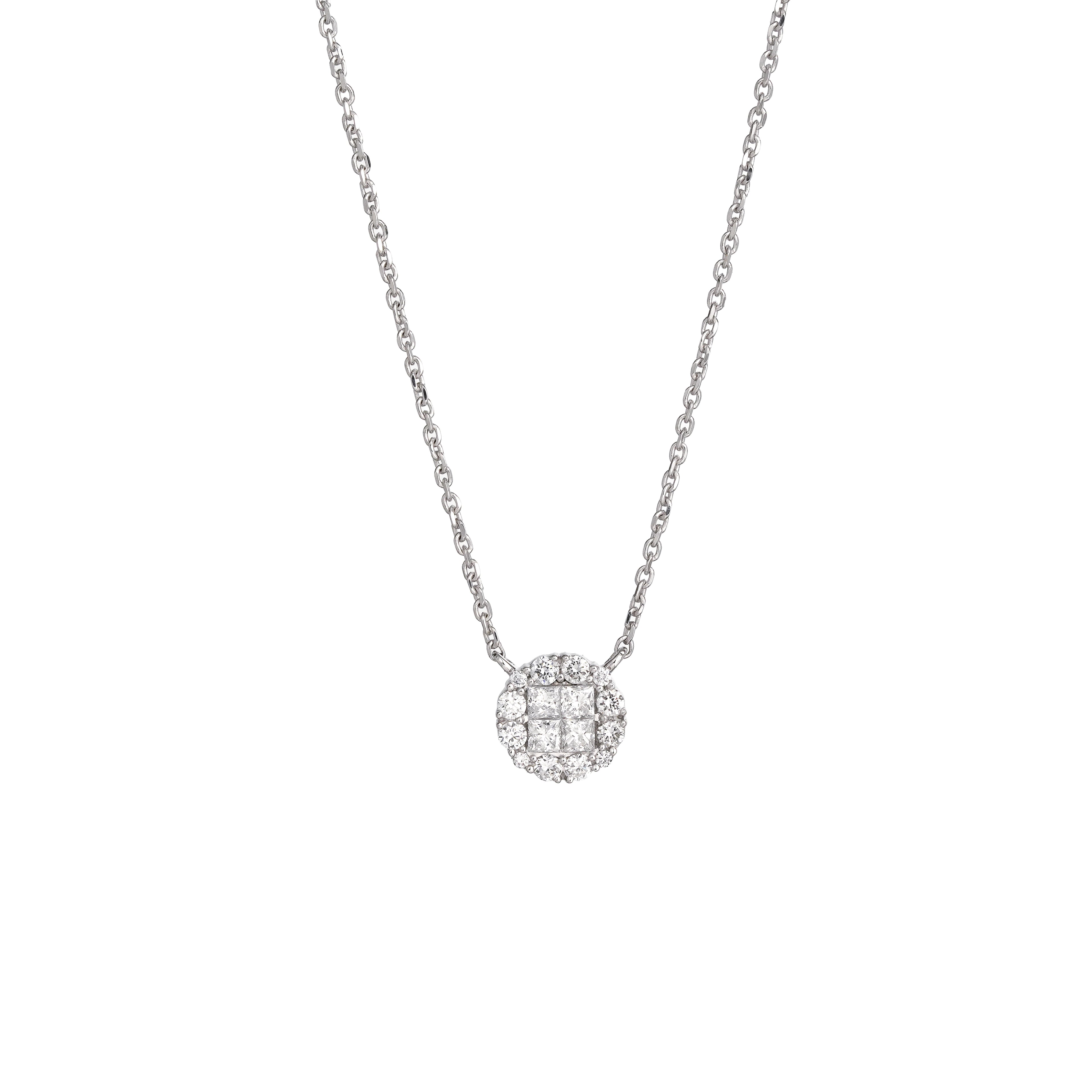 Lab Grown Diamond Halo Pendant Necklace (0.46 CT) in 10K/14K/18K Gold – Round Cluster Diamond Necklace