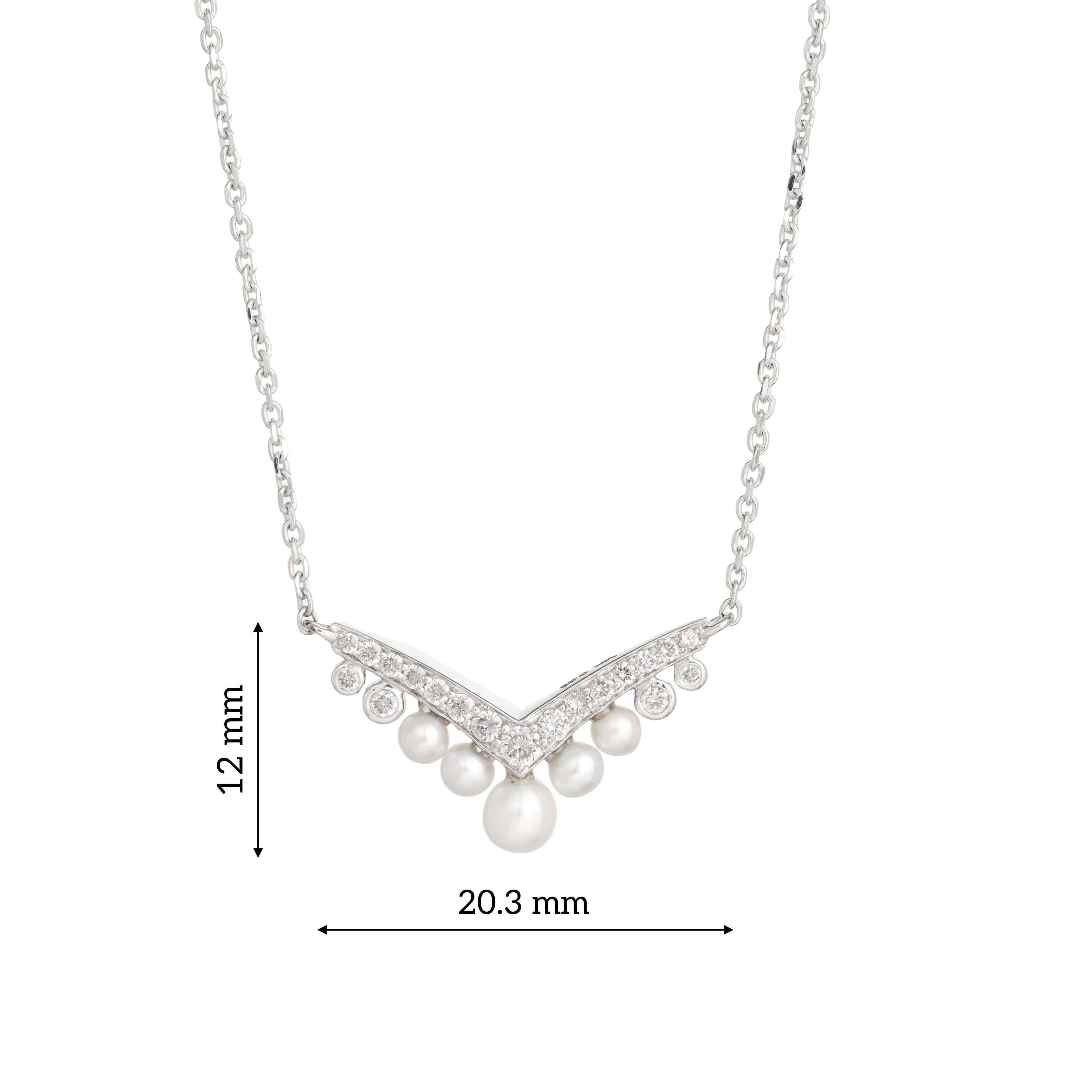 Lab Grown Diamond & Pearl V Shape Necklace (0.23 CT) in 10K/14K/18K Gold – Elegant Diamond Pearl Pendant