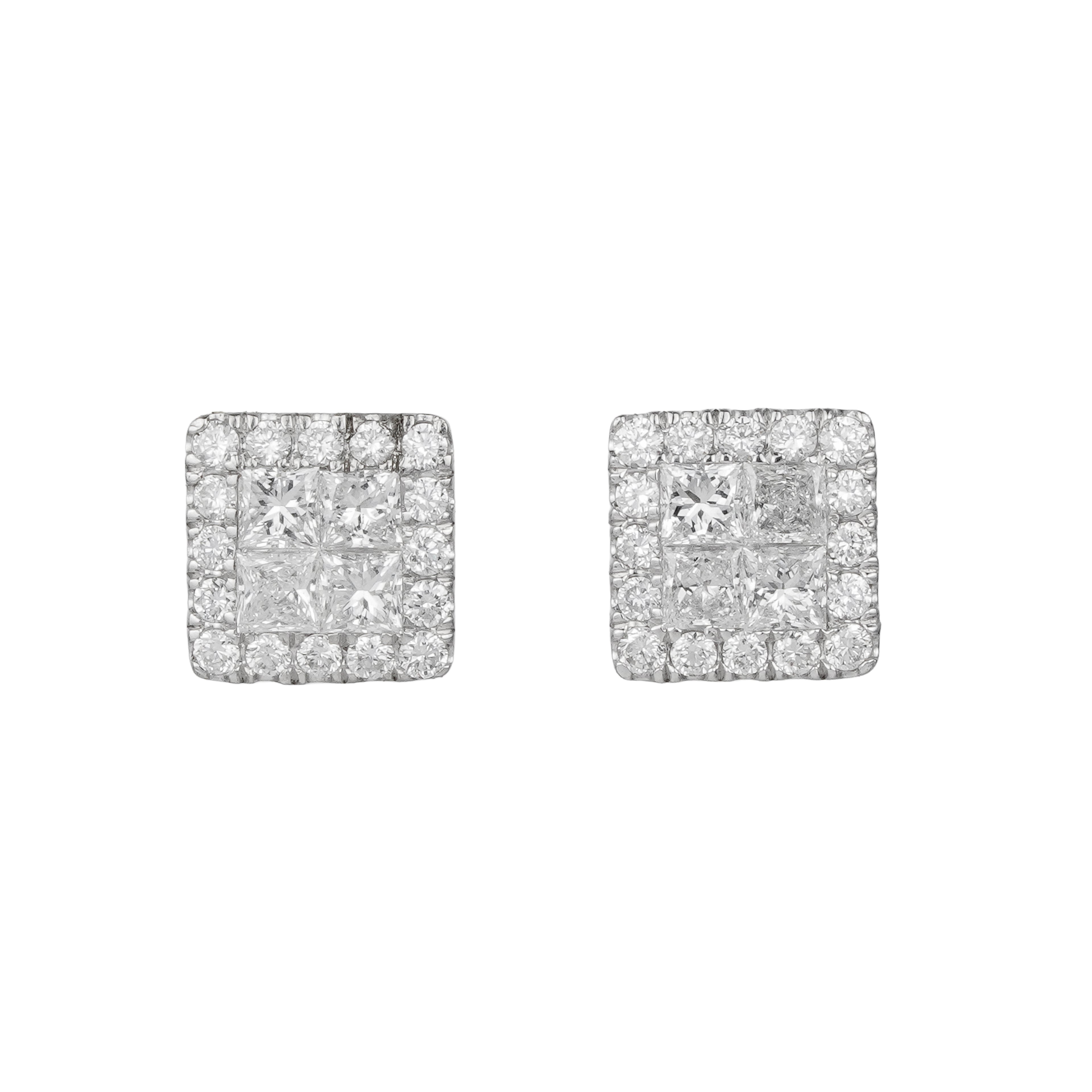 Lab Grown Diamond Square Halo Stud Earrings (0.59 CT) in 10K/14K/18K Gold – Princess Cut Cluster Earrings