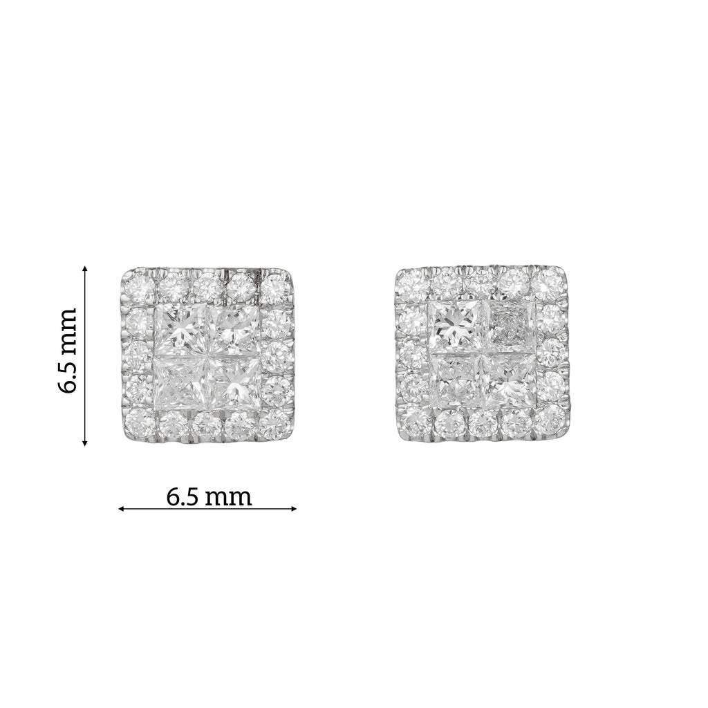 Lab Grown Diamond Square Halo Stud Earrings (0.59 CT) in 10K/14K/18K Gold – Princess Cut Cluster Earrings