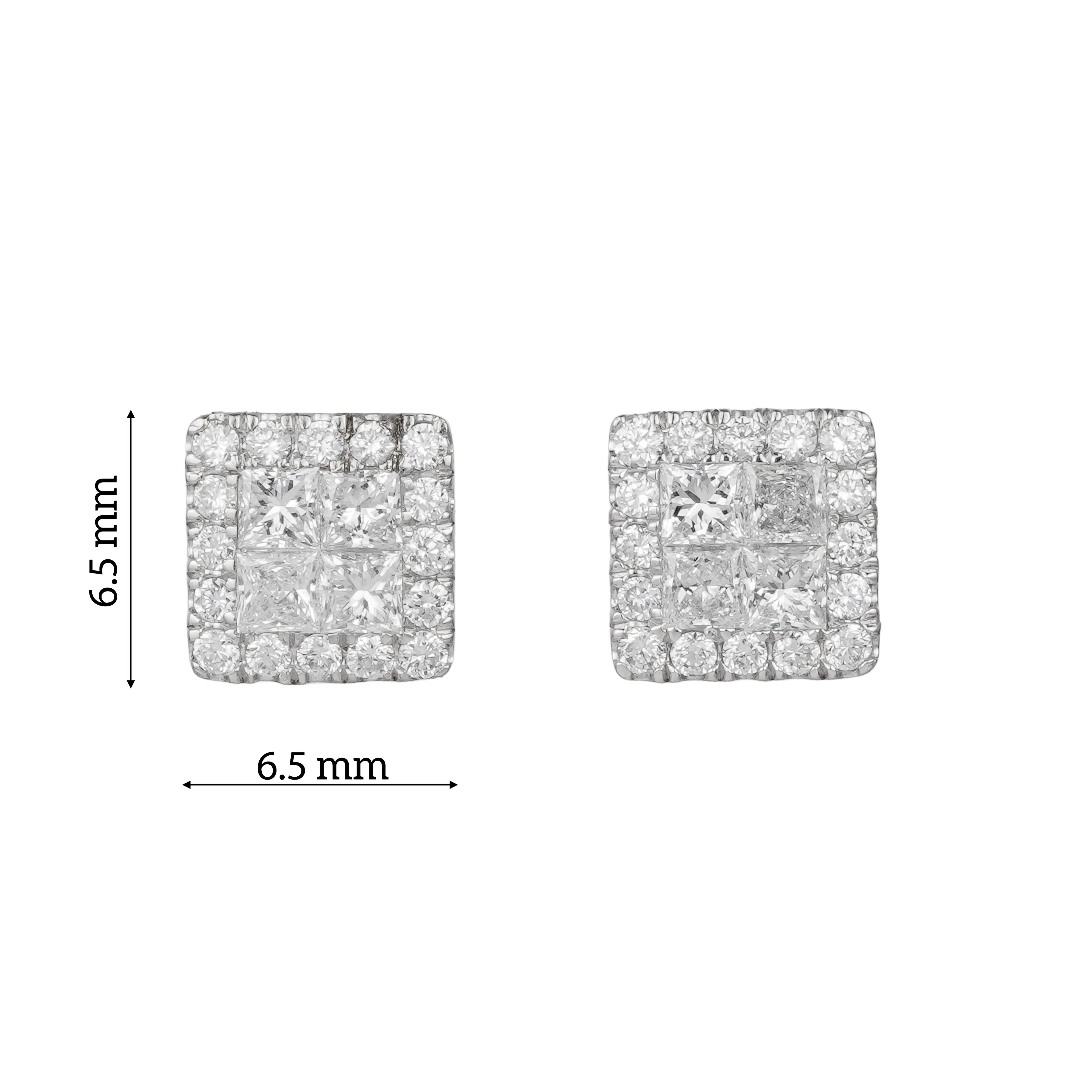 Lab Grown Diamond Square Halo Stud Earrings (0.59 CT) in 10K/14K/18K Gold – Princess Cut Cluster Earrings