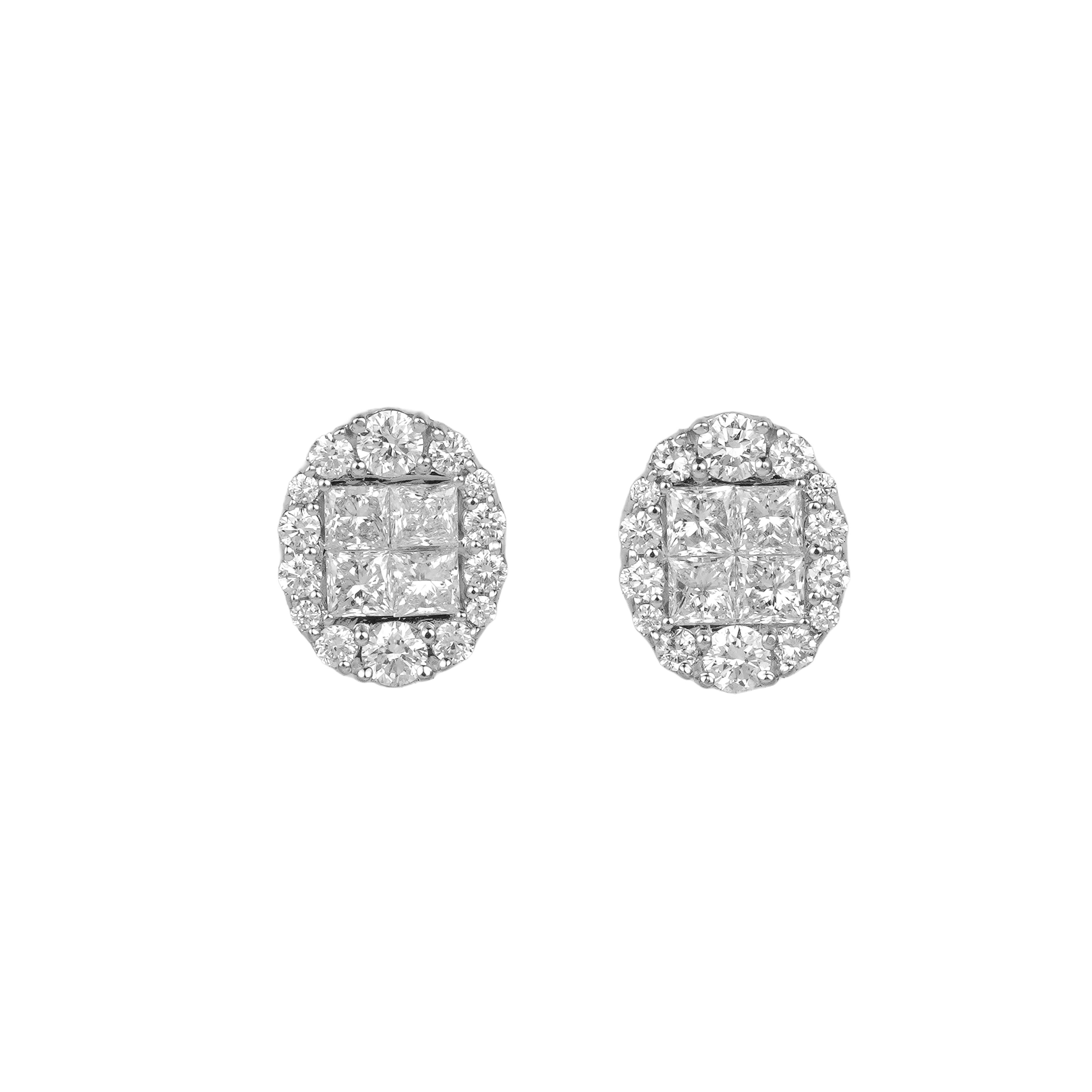 Lab Grown Diamond Oval Halo Stud Earrings (0.62 CT) in 10K/14K/18K Gold – Princess Cut Cluster Earrings