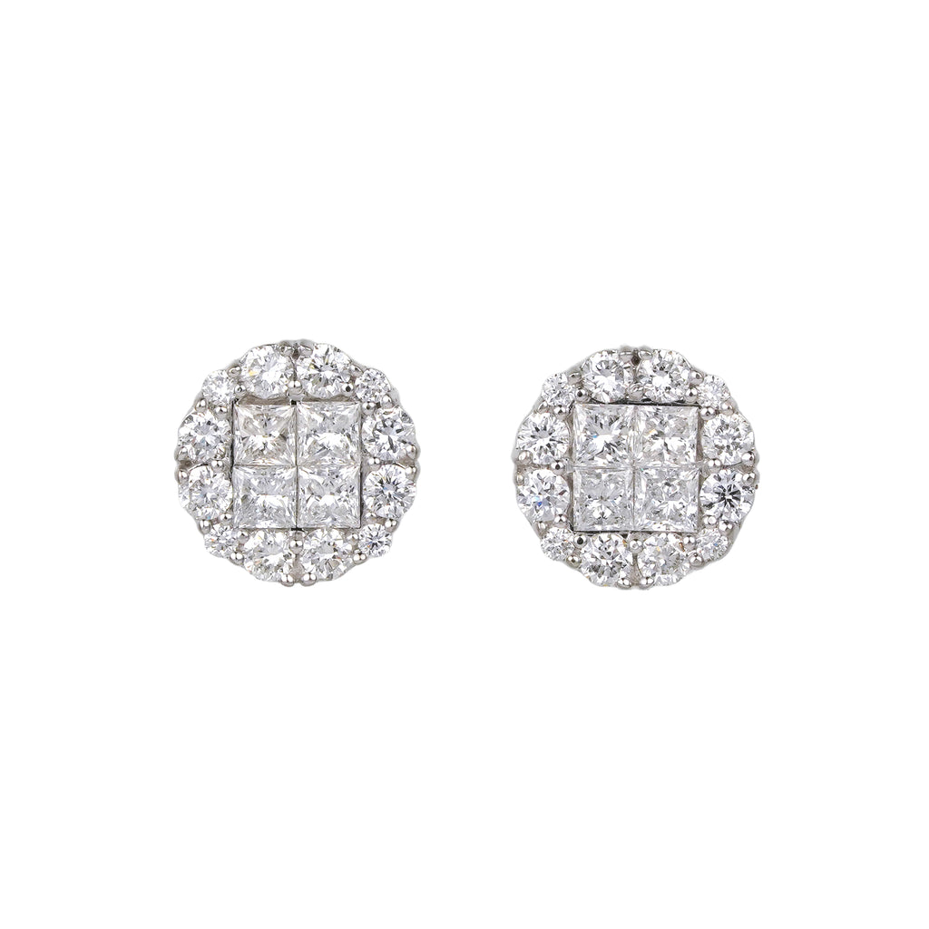 Lab Grown Diamond Cushion Halo Stud Earrings (0.69 CT) in 10K/14K/18K Gold – Princess Cut Cluster Earrings