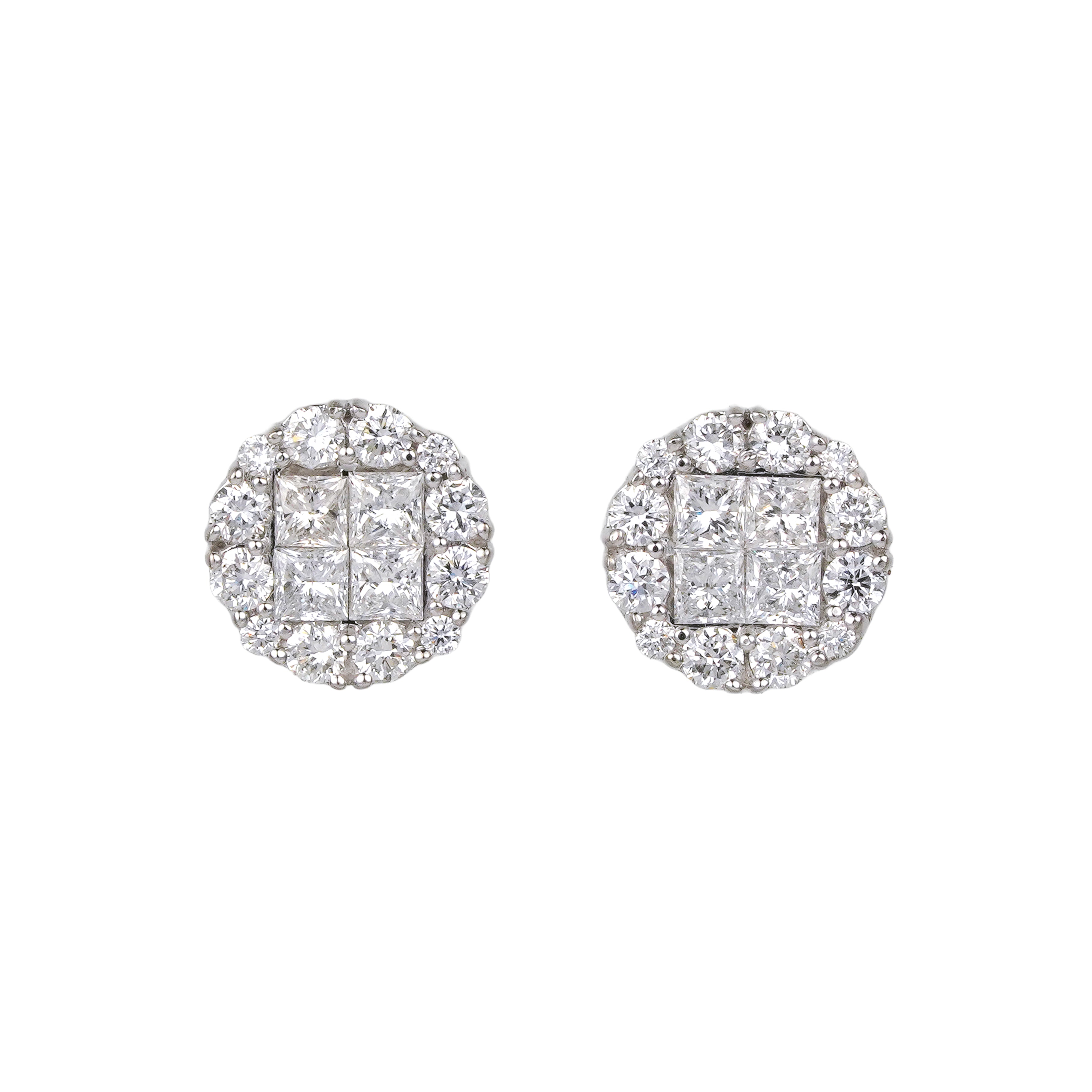 Lab Grown Diamond Cushion Halo Stud Earrings (0.69 CT) in 10K/14K/18K Gold – Princess Cut Cluster Earrings