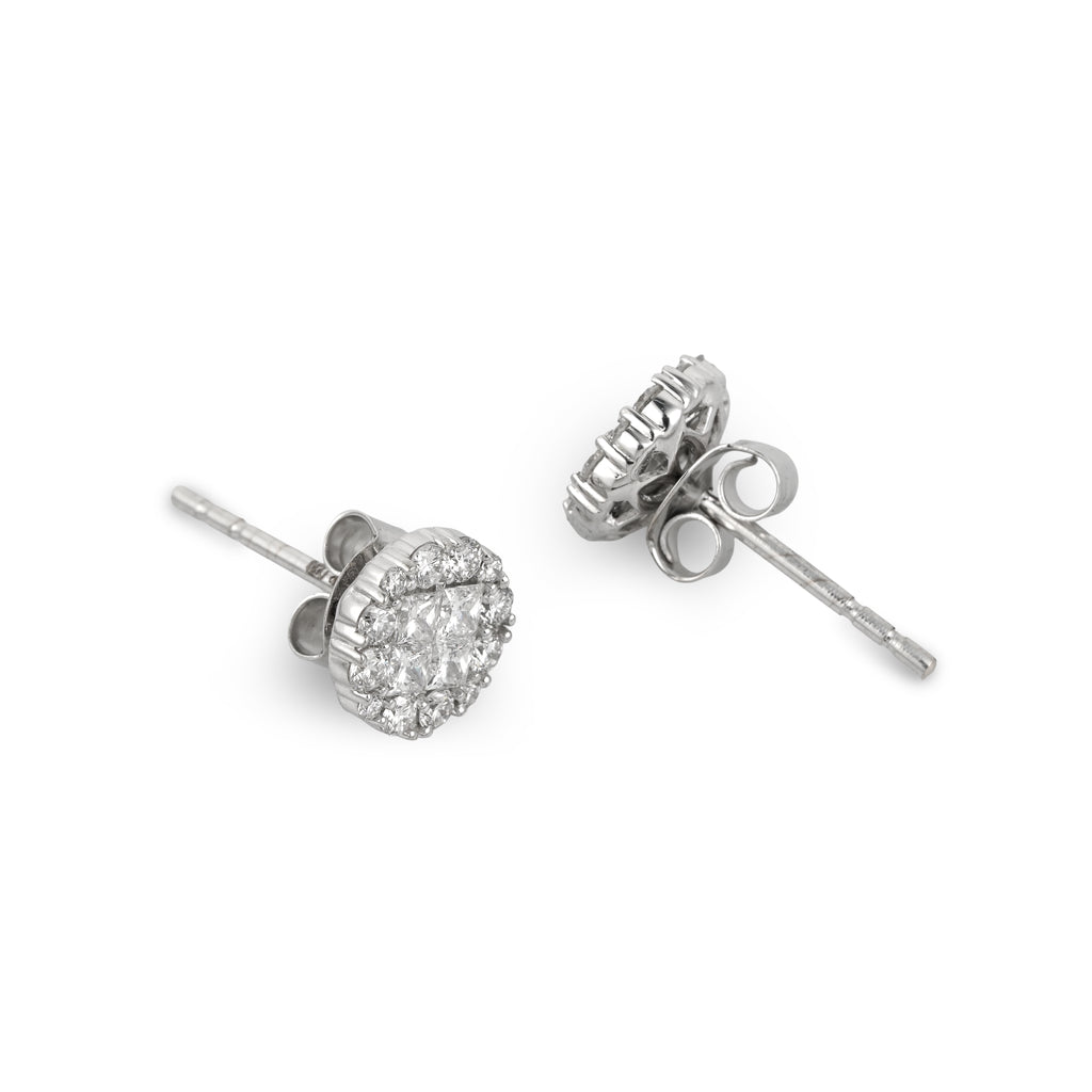Lab Grown Diamond Cushion Halo Stud Earrings (0.69 CT) in 10K/14K/18K Gold – Princess Cut Cluster Earrings