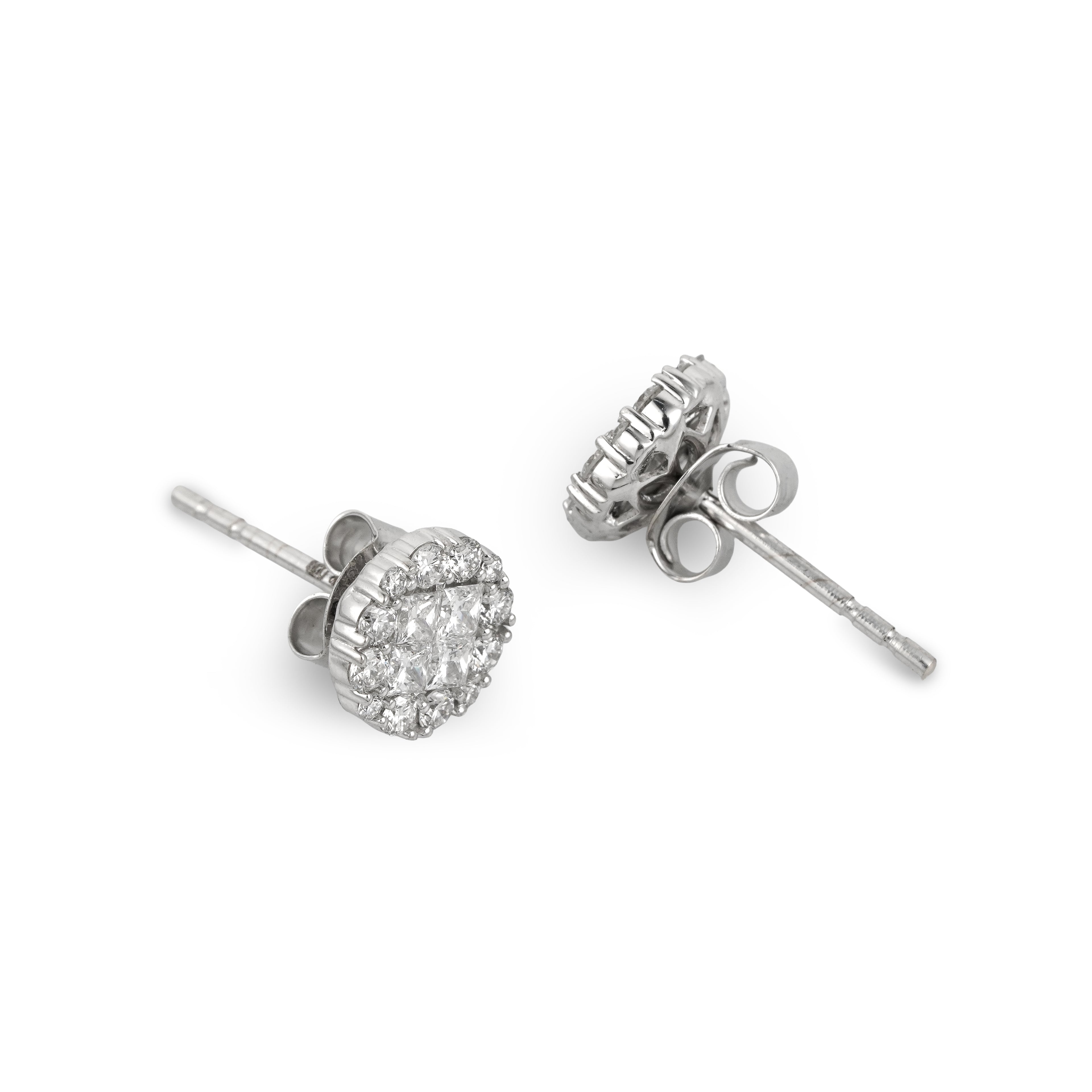 Lab Grown Diamond Cushion Halo Stud Earrings (0.69 CT) in 10K/14K/18K Gold – Princess Cut Cluster Earrings