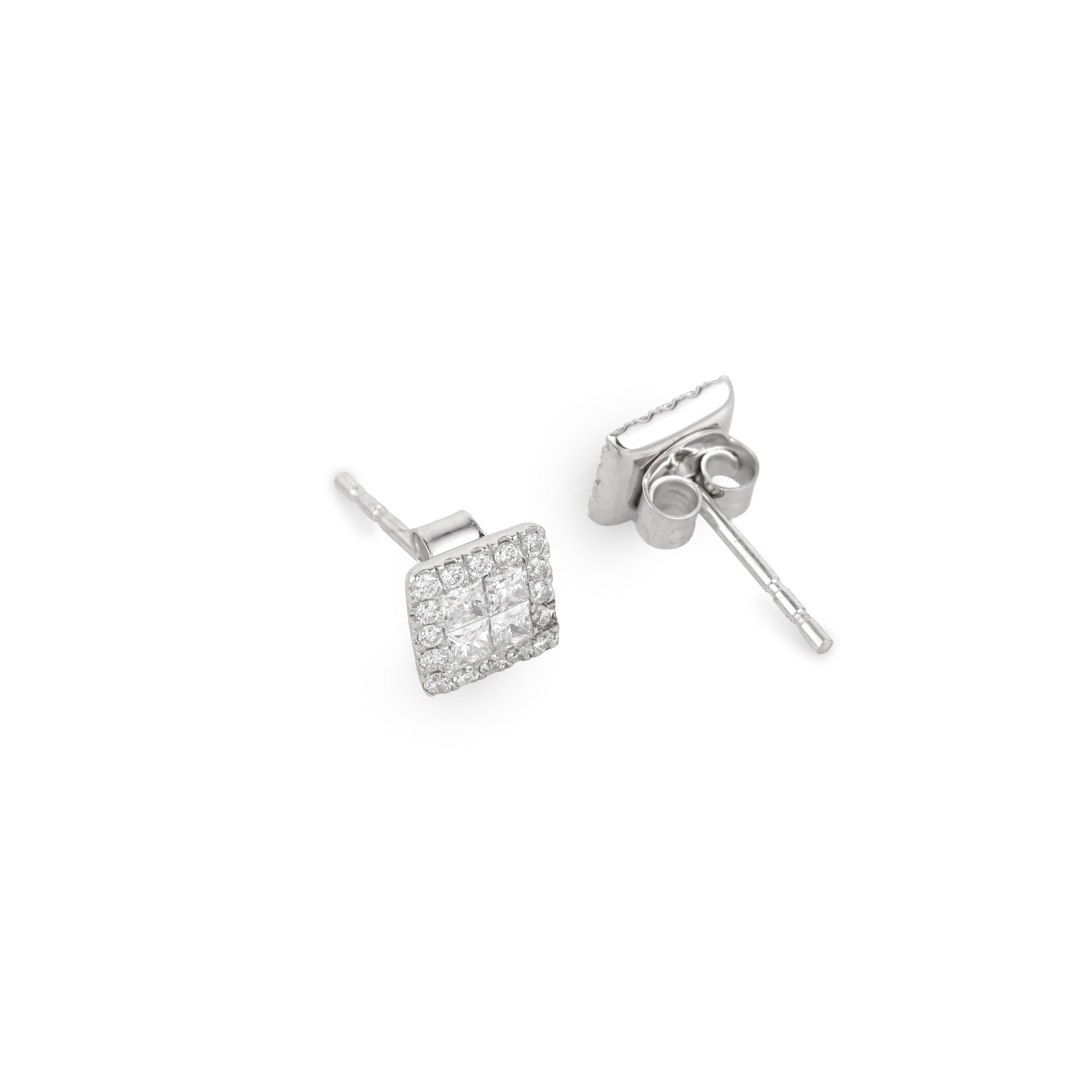 Lab Grown Diamond Square Halo Stud Earrings (0.59 CT) in 10K/14K/18K Gold – Princess Cut Cluster Earrings