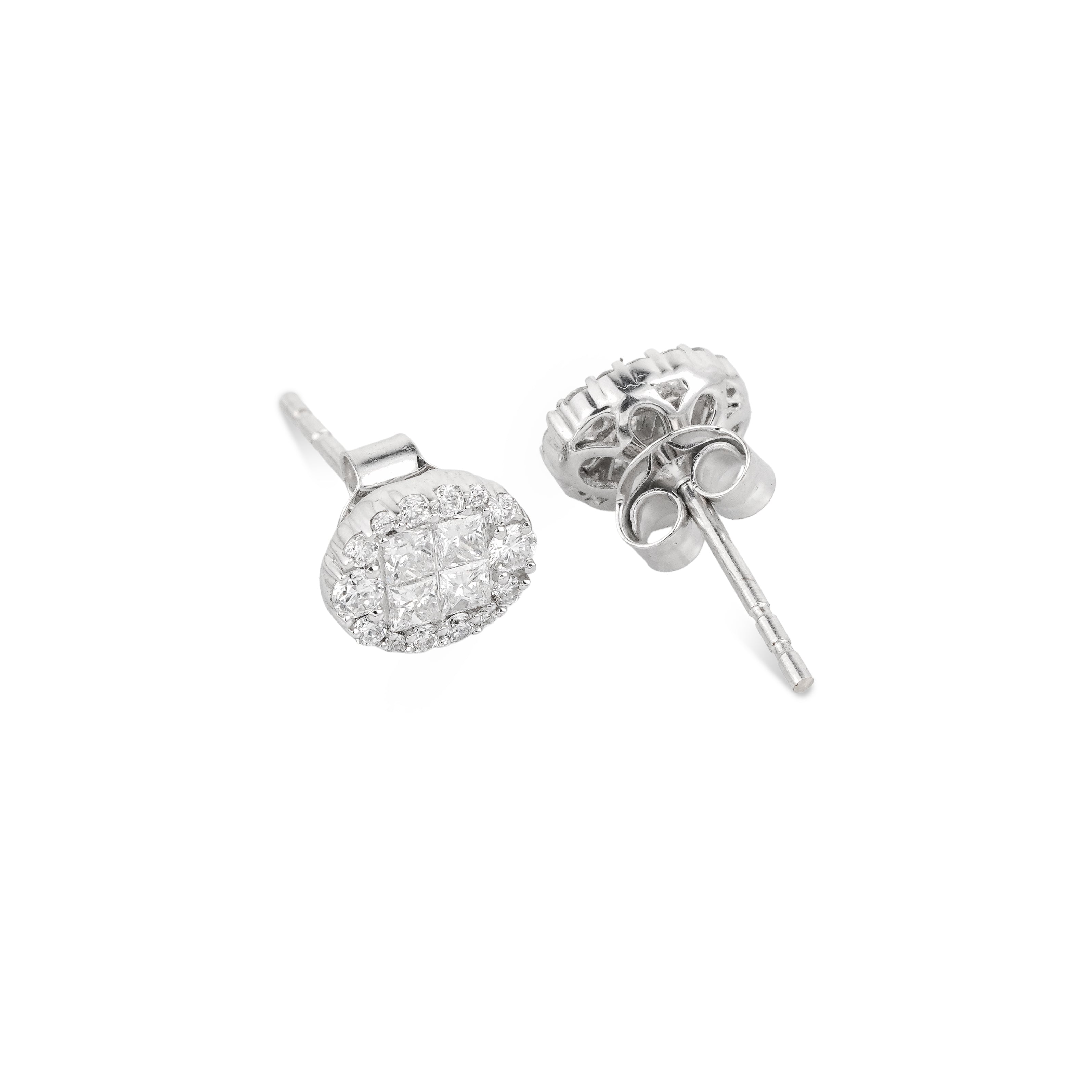 Lab Grown Diamond Oval Halo Stud Earrings (0.62 CT) in 10K/14K/18K Gold – Princess Cut Cluster Earrings