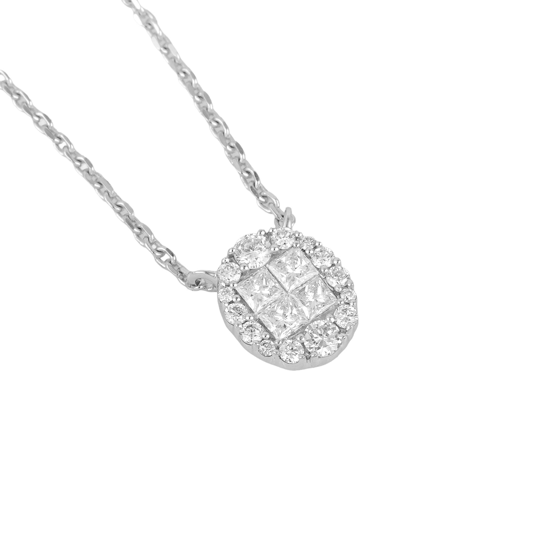 Lab Grown Diamond Oval Halo Pendant Necklace (0.42 CT) in 10K/14K/18K Gold – Cluster Diamond Necklace