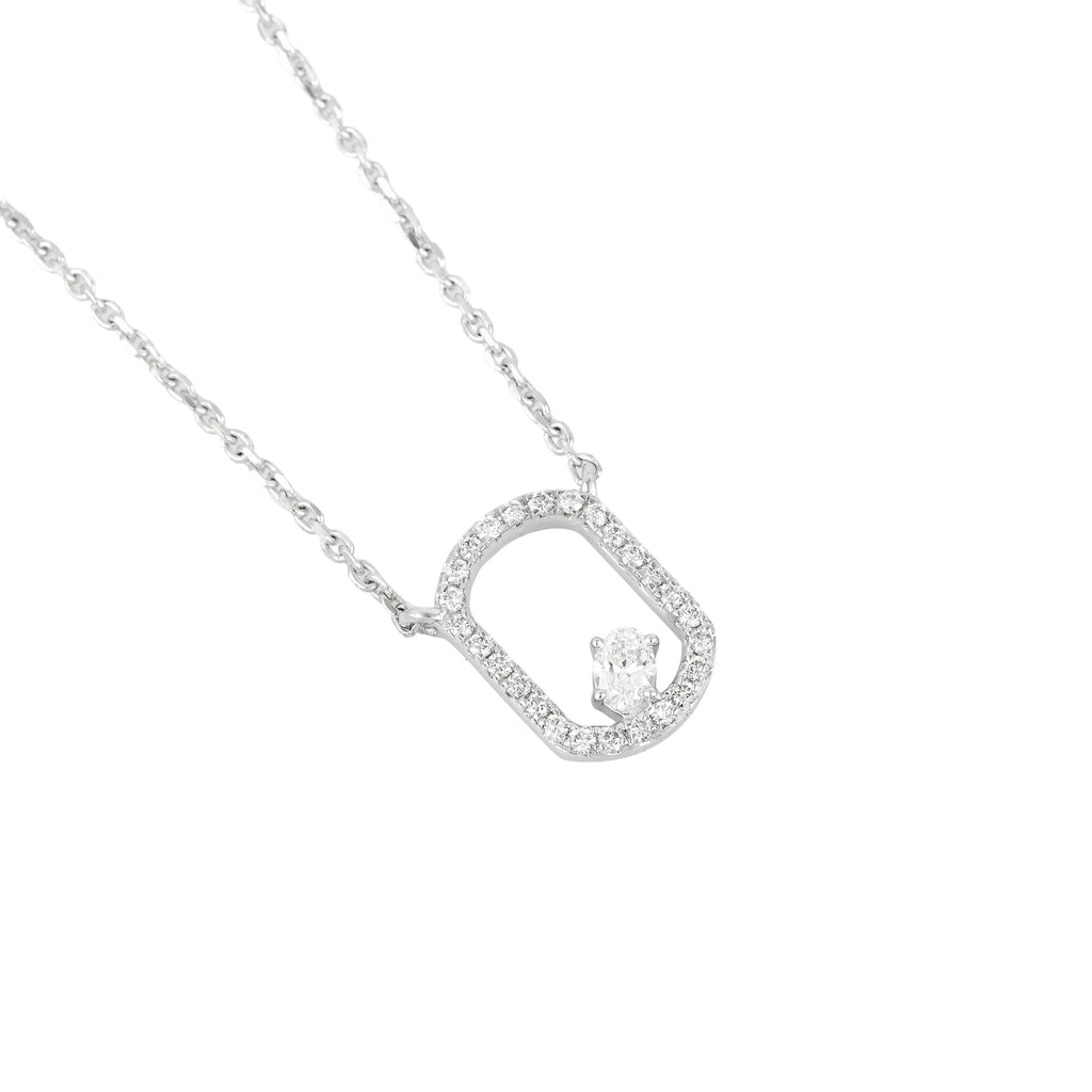 Lab Grown Diamond Floating Oval Pendant Necklace (0.25 CT) in 10K/14K/18K Gold – Modern Open Frame Diamond Necklace