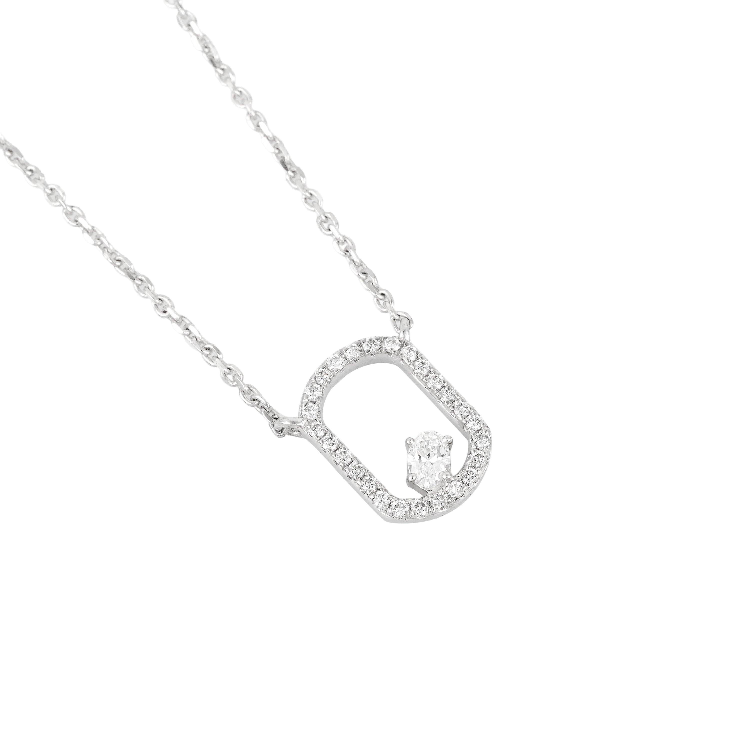 Lab Grown Diamond Floating Oval Pendant Necklace (0.25 CT) in 10K/14K/18K Gold – Modern Open Frame Diamond Necklace