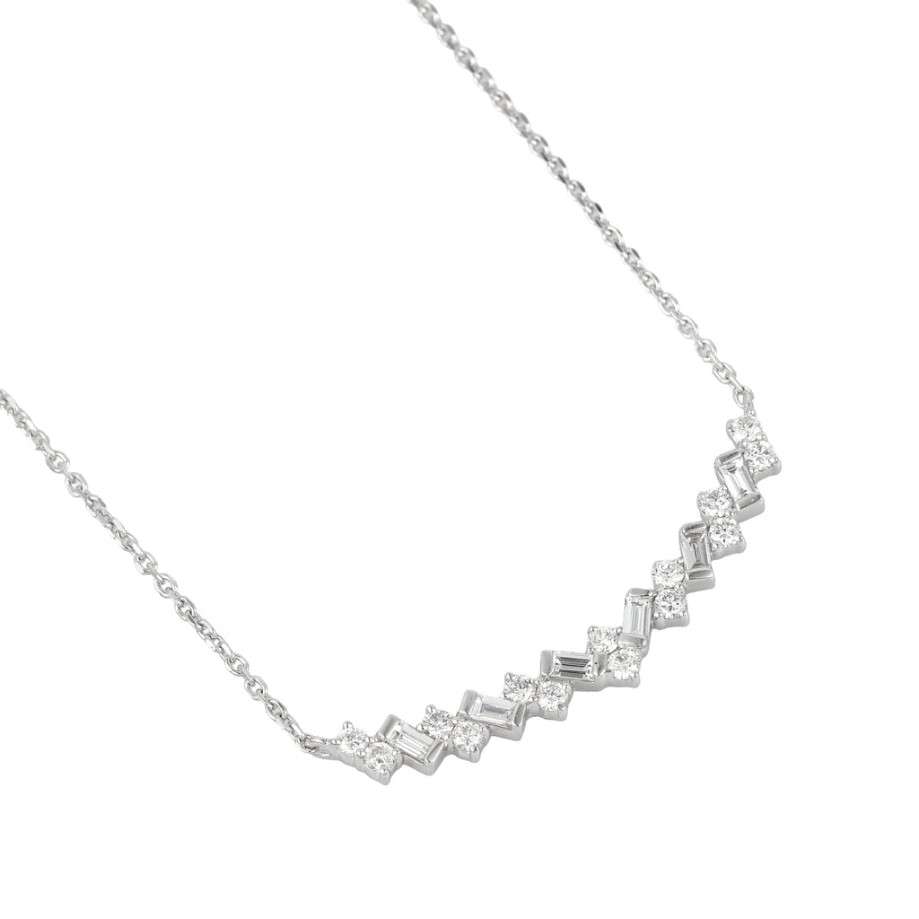 Lab Grown Diamond Chevron Bar Necklace (0.42 CT) in 10K/14K/18K Gold – Baguette & Round Diamond Necklace