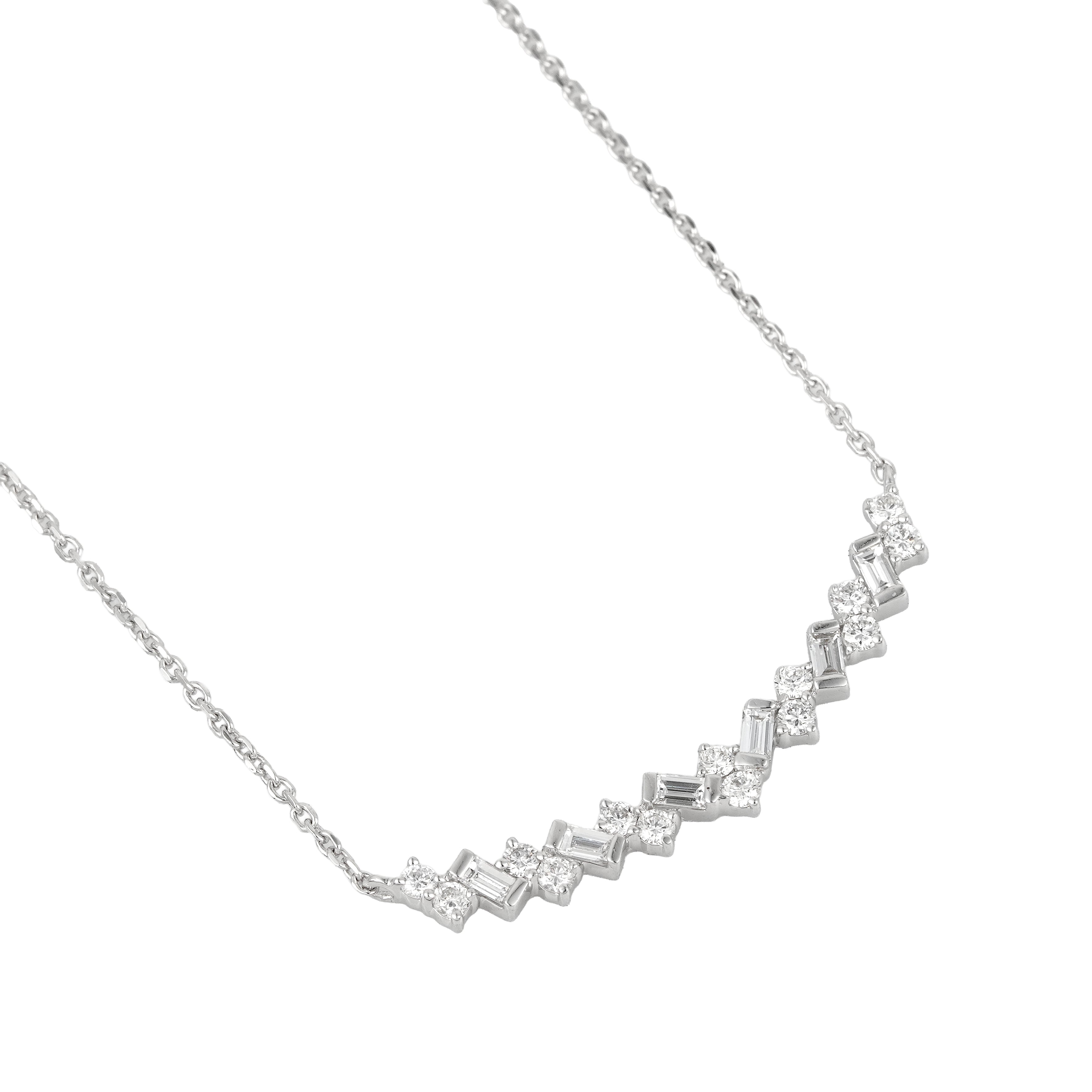 Lab Grown Diamond Chevron Bar Necklace (0.42 CT) in 10K/14K/18K Gold – Baguette & Round Diamond Necklace