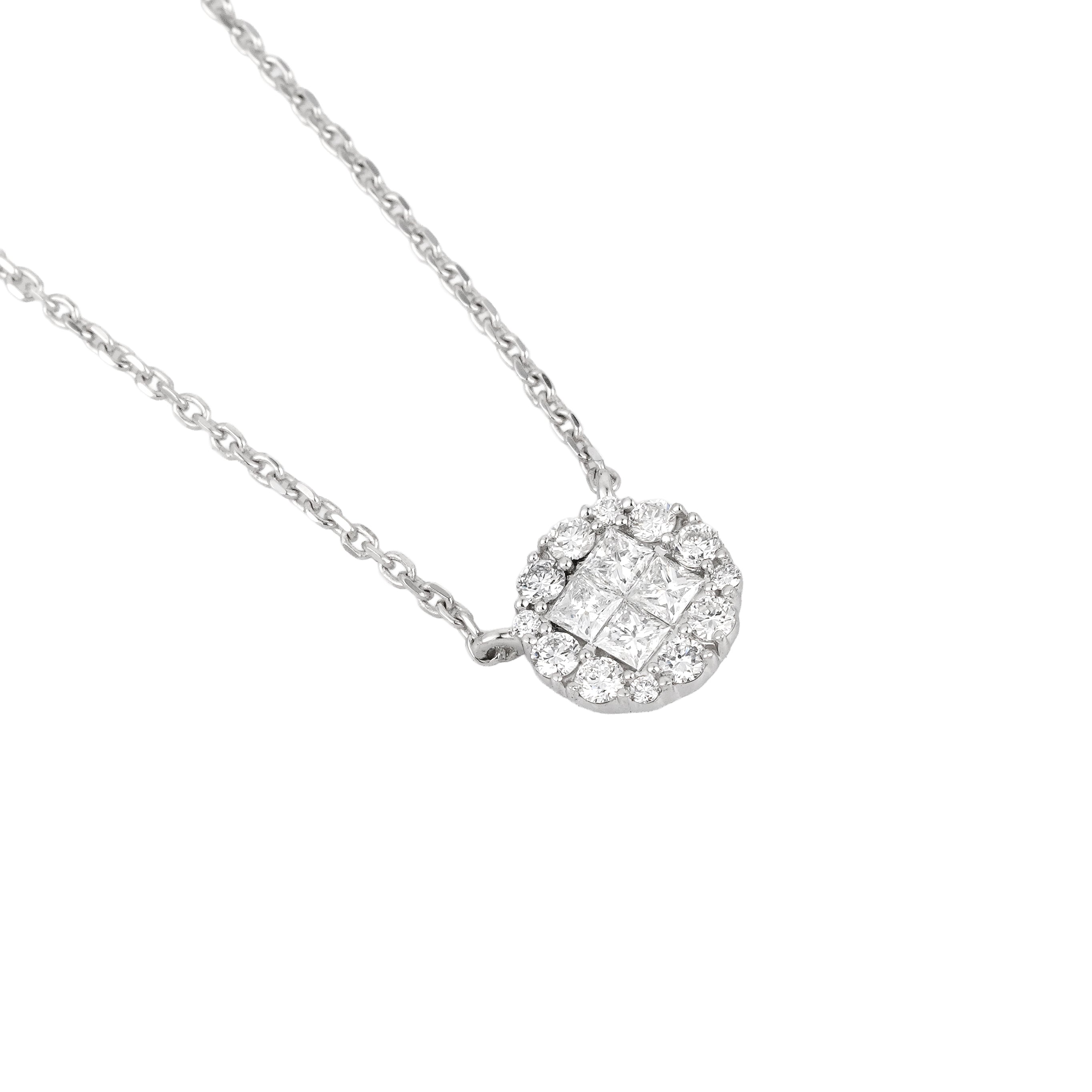 Lab Grown Diamond Halo Pendant Necklace (0.46 CT) in 10K/14K/18K Gold – Round Cluster Diamond Necklace
