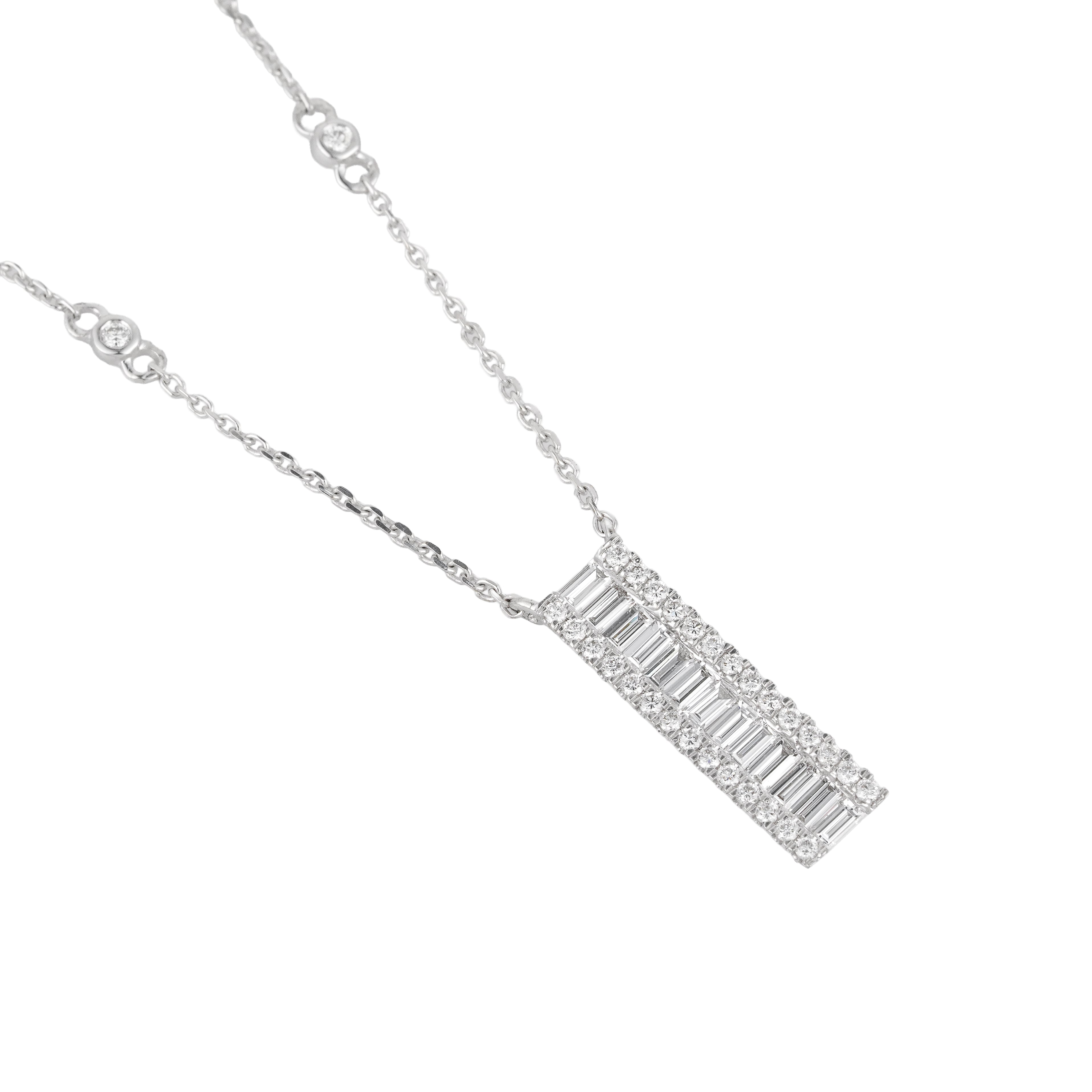 Lab Grown Diamond Baguette & Round Vertical Bar Necklace (0.71 CT) in 10K/14K/18K Gold – Modern Diamond Pendant