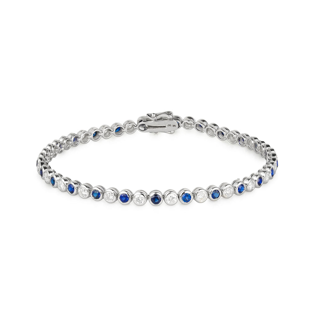 Lab Grown Diamond & Blue Sapphire Tennis Bracelet (1.47 CT Diamond, 1.77 CT Sapphire) in 10K/14K/18K Gold – 7 Inch