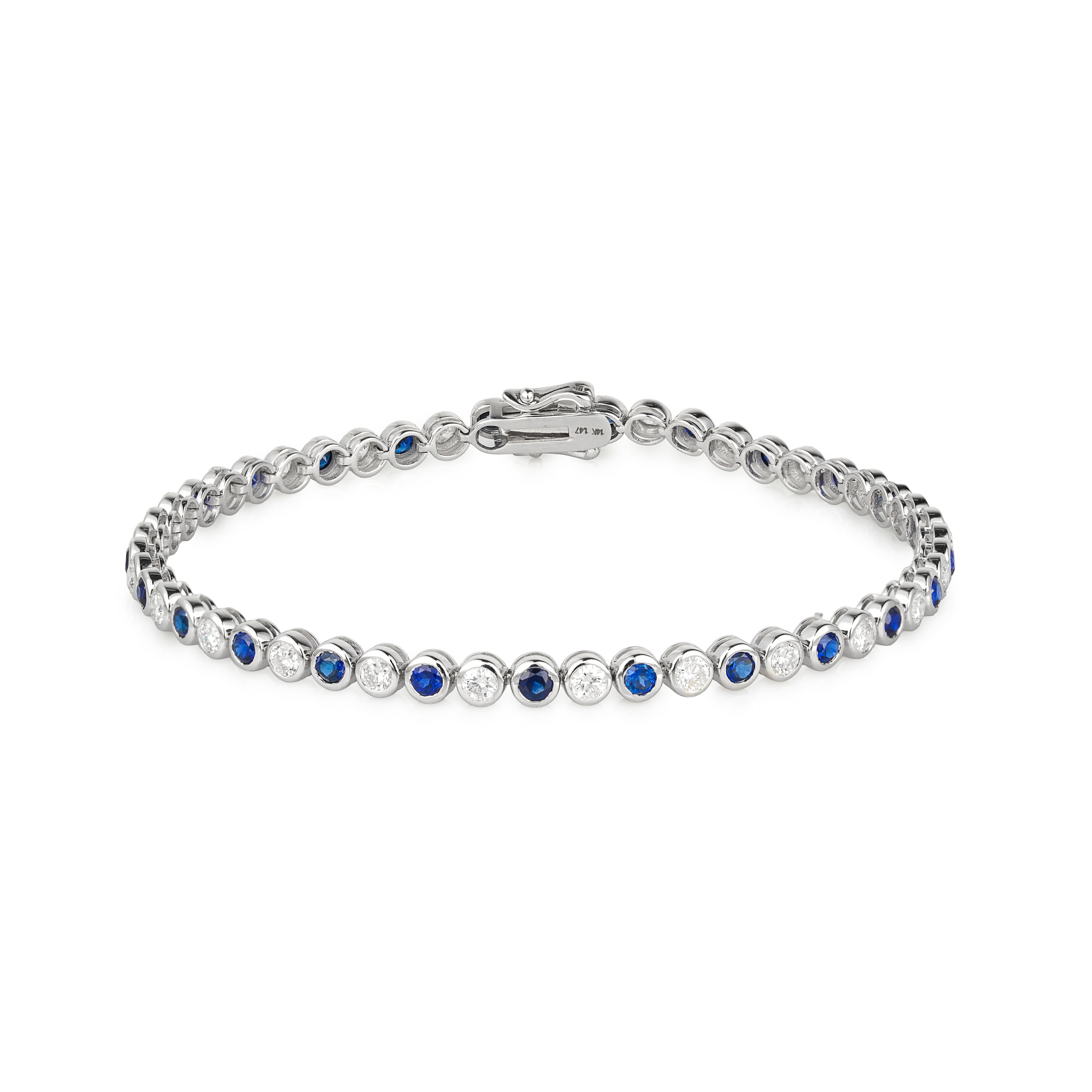 Lab Grown Diamond & Blue Sapphire Tennis Bracelet (1.47 CT Diamond, 1.77 CT Sapphire) in 10K/14K/18K Gold – 7 Inch