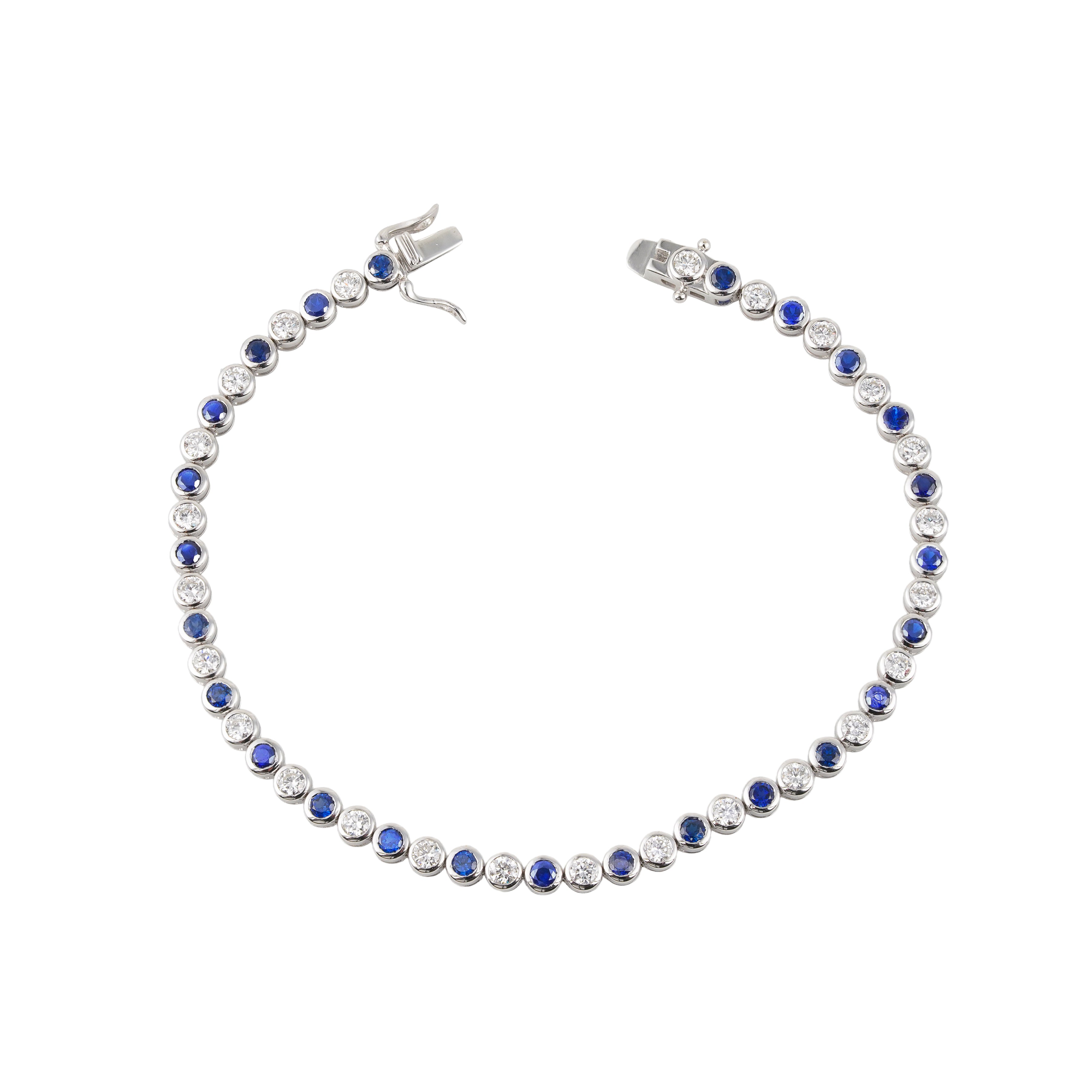 Lab Grown Diamond & Blue Sapphire Tennis Bracelet (1.47 CT Diamond, 1.77 CT Sapphire) in 10K/14K/18K Gold – 7 Inch