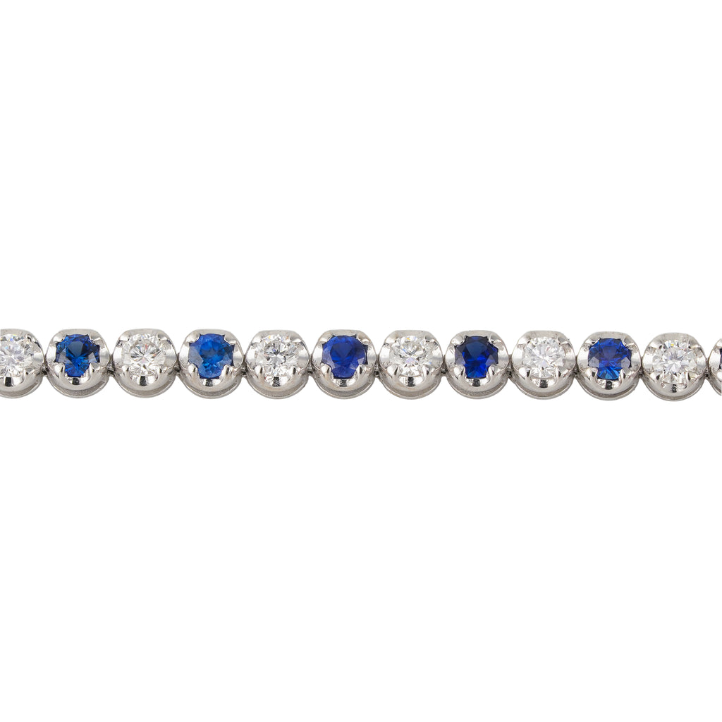 Lab Grown Diamond & Blue Sapphire Tennis Bracelet (1 CT Diamond, 1.33 CT Sapphire) in 10K/14K/18K Gold – Bezel Set – 7 Inch