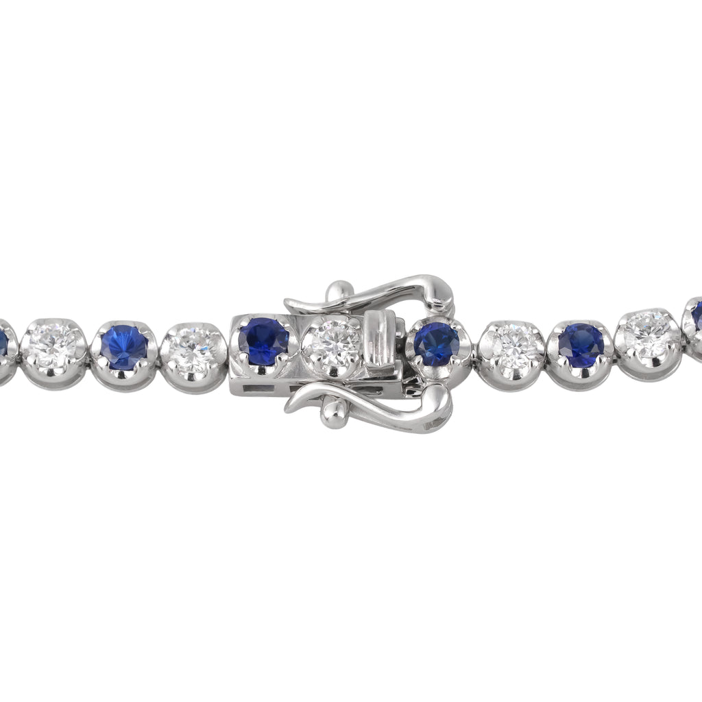 Lab Grown Diamond & Blue Sapphire Tennis Bracelet (1 CT Diamond, 1.33 CT Sapphire) in 10K/14K/18K Gold – Bezel Set – 7 Inch