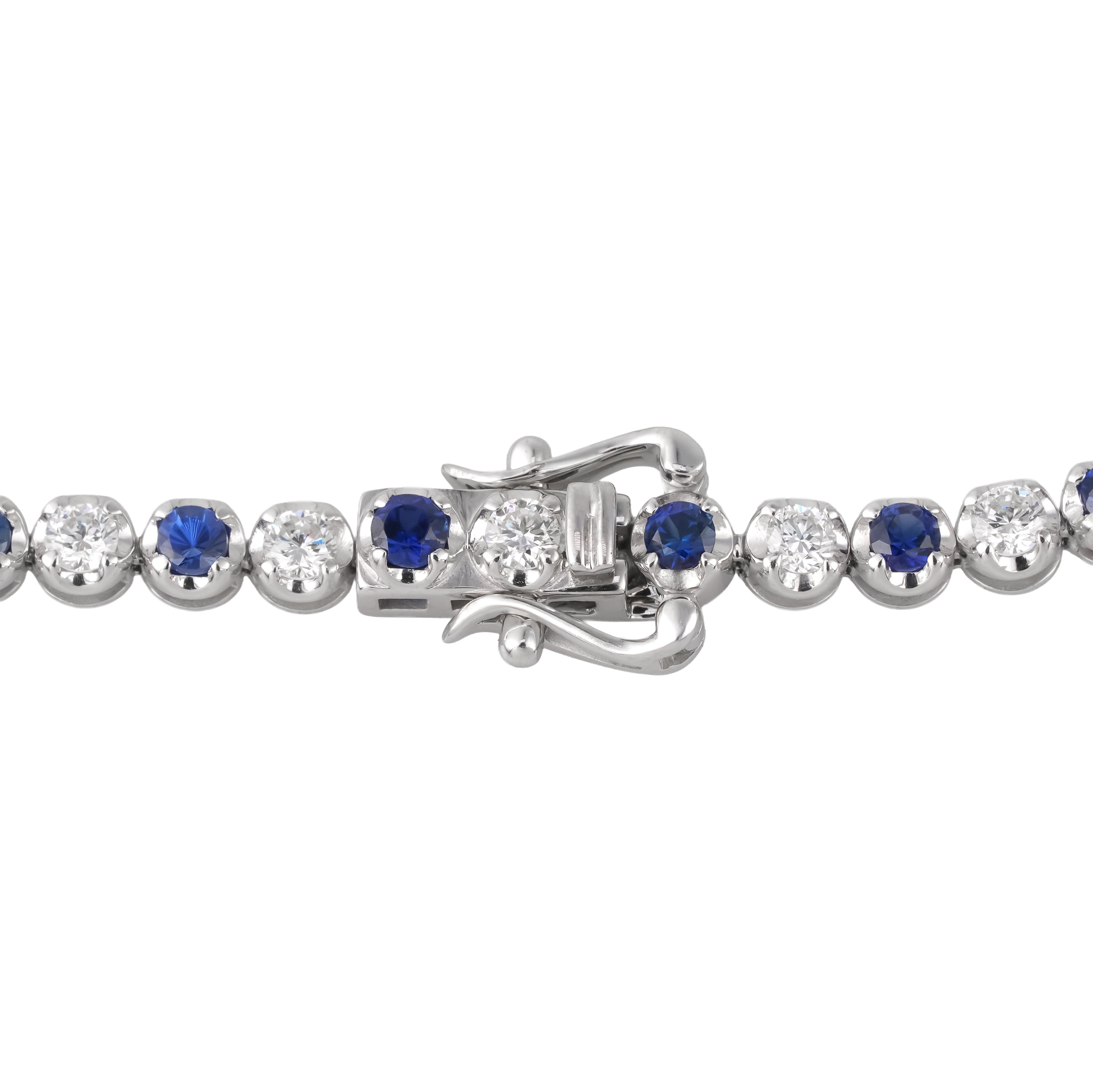 Lab Grown Diamond & Blue Sapphire Tennis Bracelet (1 CT Diamond, 1.33 CT Sapphire) in 10K/14K/18K Gold – Bezel Set – 7 Inch